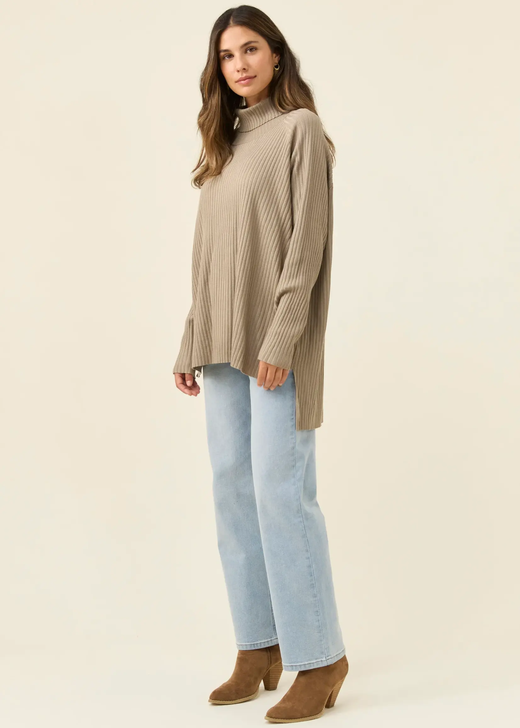 Isle of Mine Juno Relaxed Roll Neck Jumper - Stone