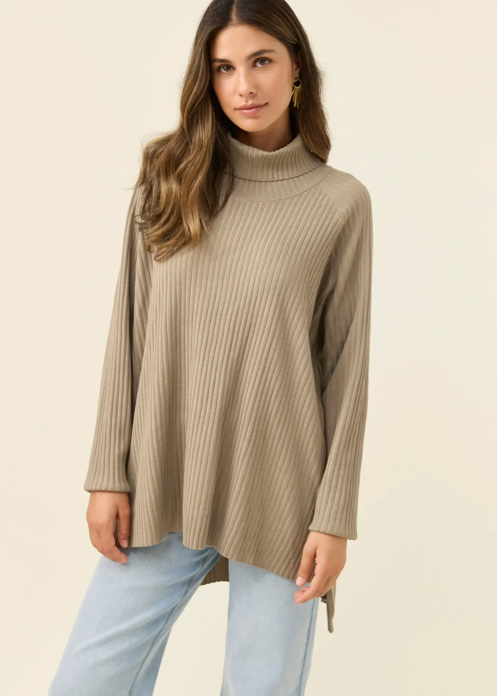 Isle of Mine Juno Relaxed Roll Neck Jumper - Stone