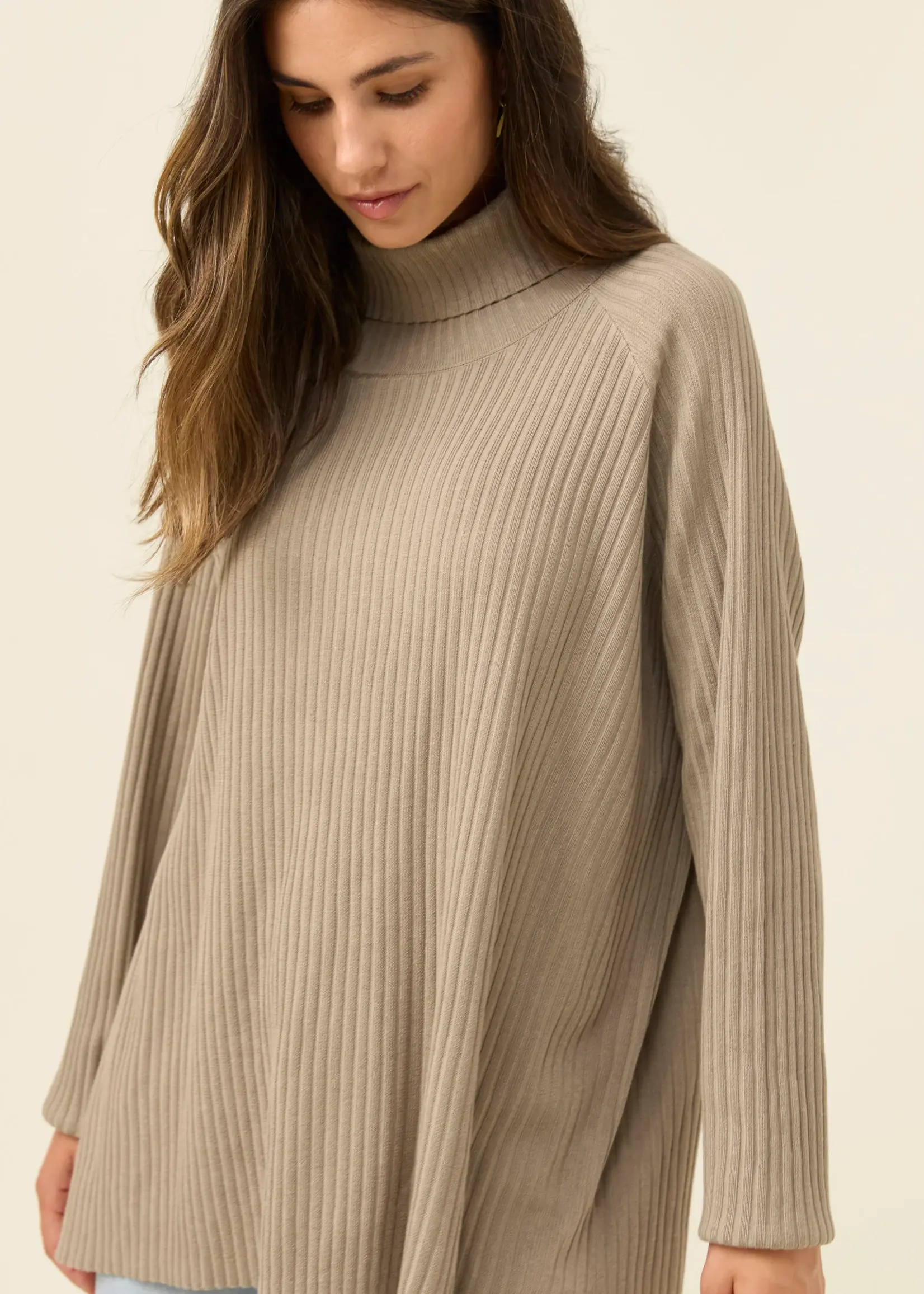 Isle of Mine Juno Relaxed Roll Neck Jumper - Stone