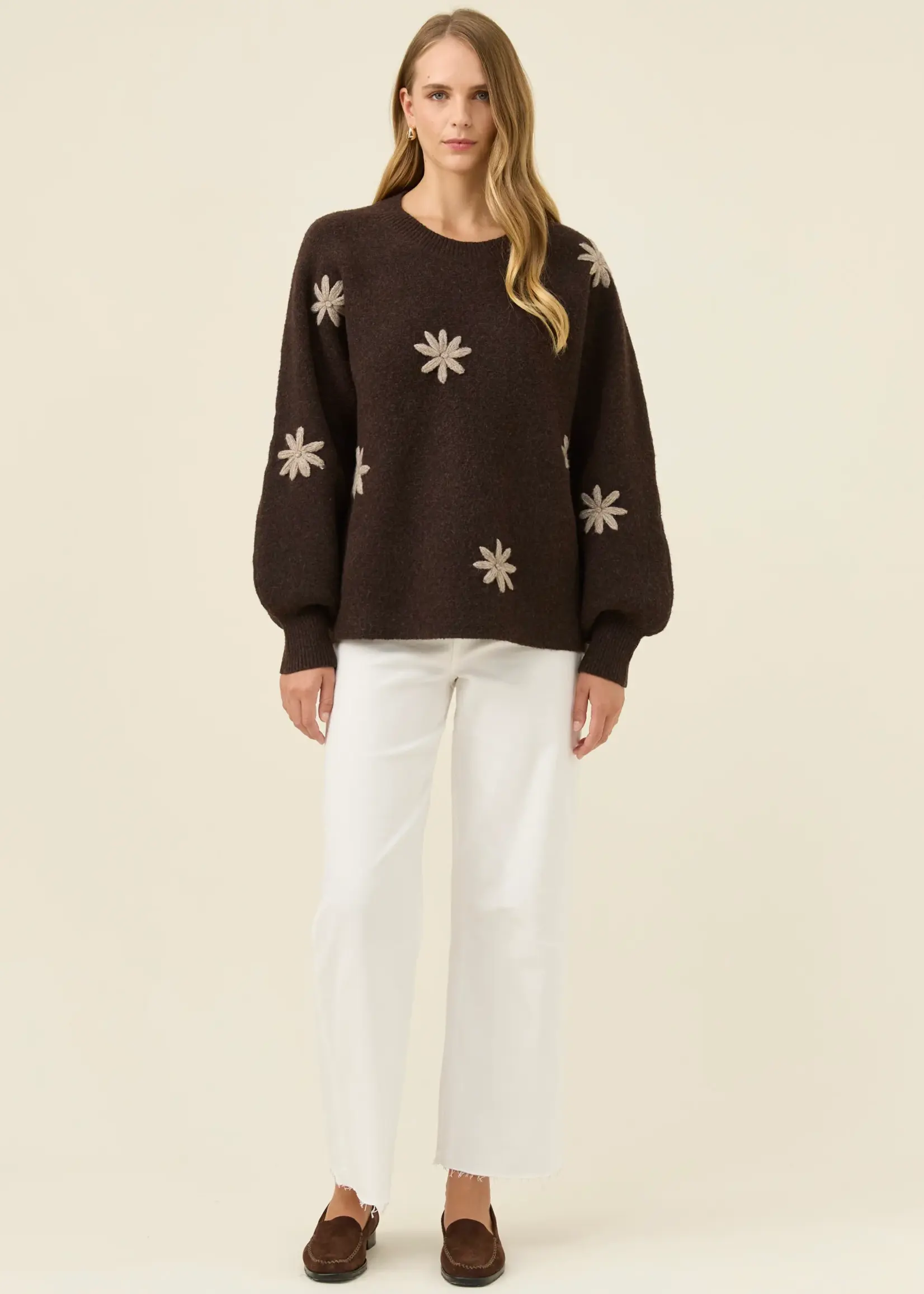 Isle of Mine Miru Stitch Flower Jumper - Chocolate