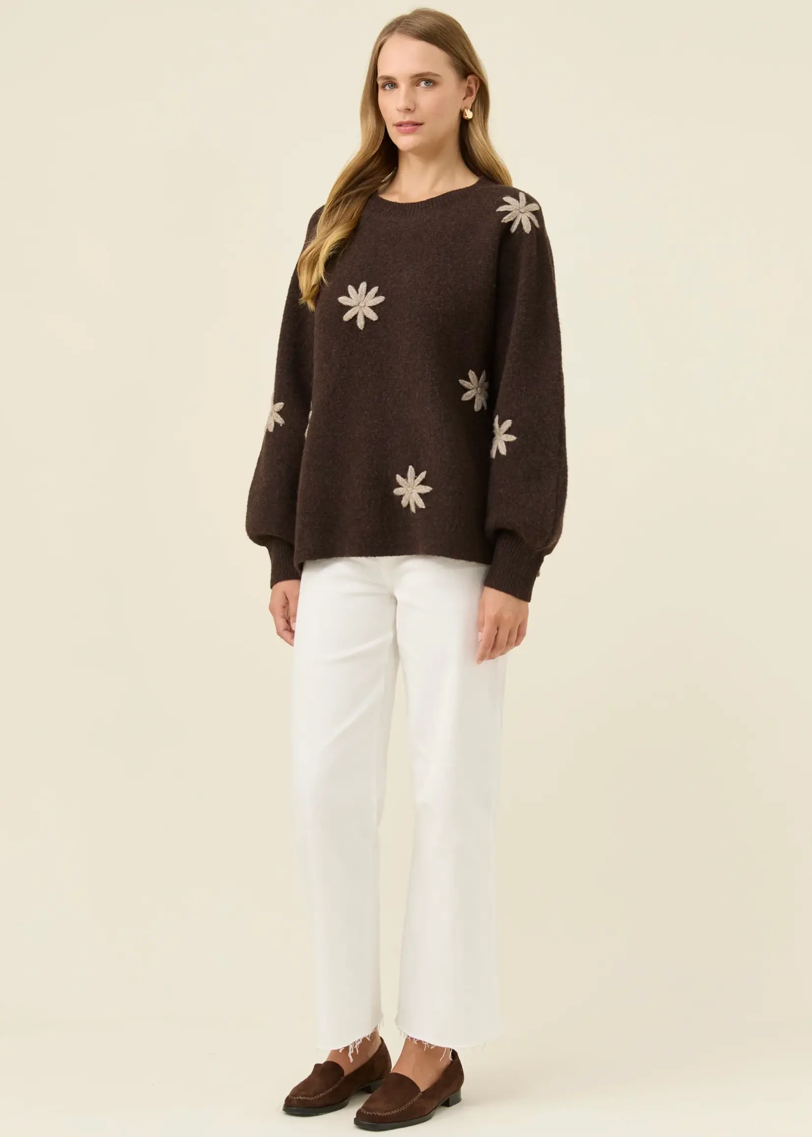 Isle of Mine Miru Stitch Flower Jumper - Chocolate