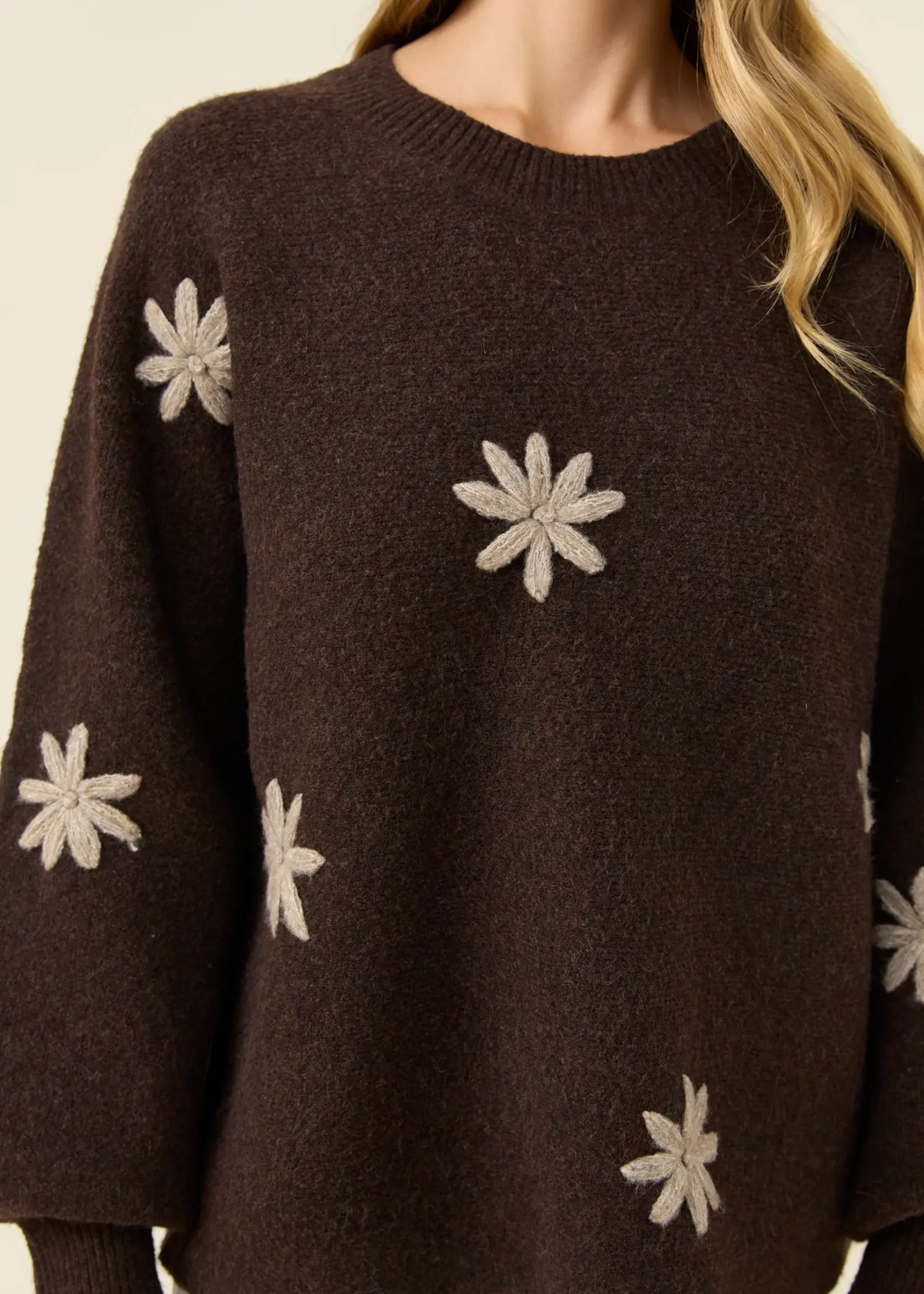 Isle of Mine Miru Stitch Flower Jumper - Chocolate
