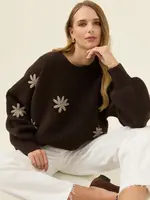 Isle of Mine Miru Stitch Flower Jumper - Chocolate