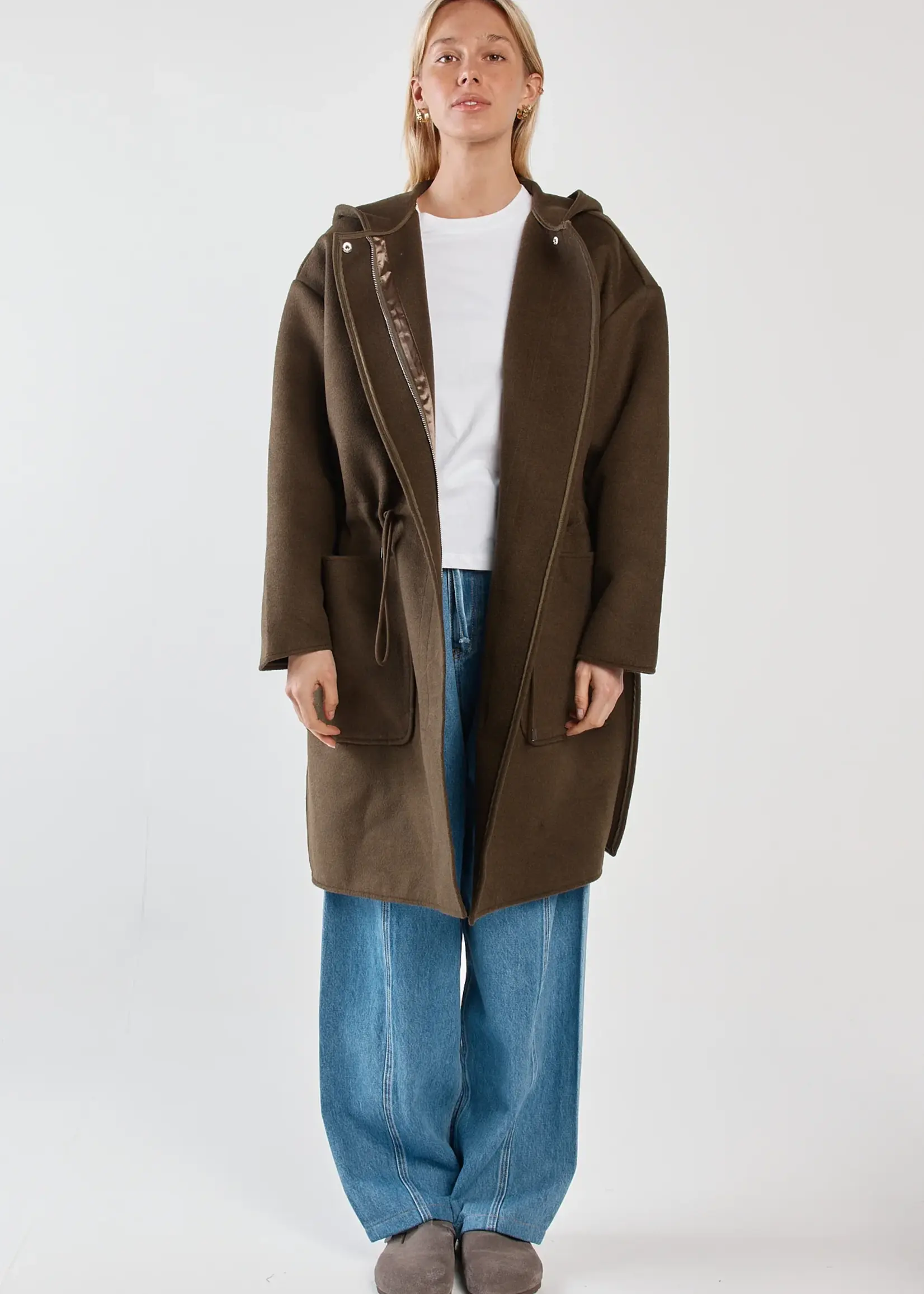 Sass Maxi Hooded Coat - Dark Olive