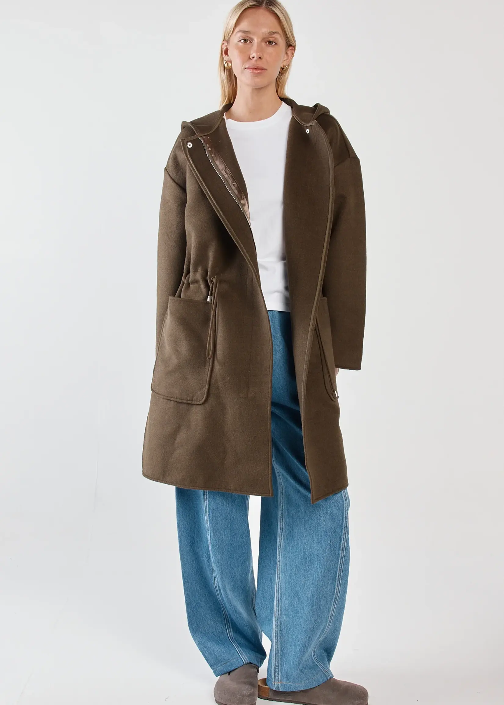 Sass Maxi Hooded Coat - Dark Olive