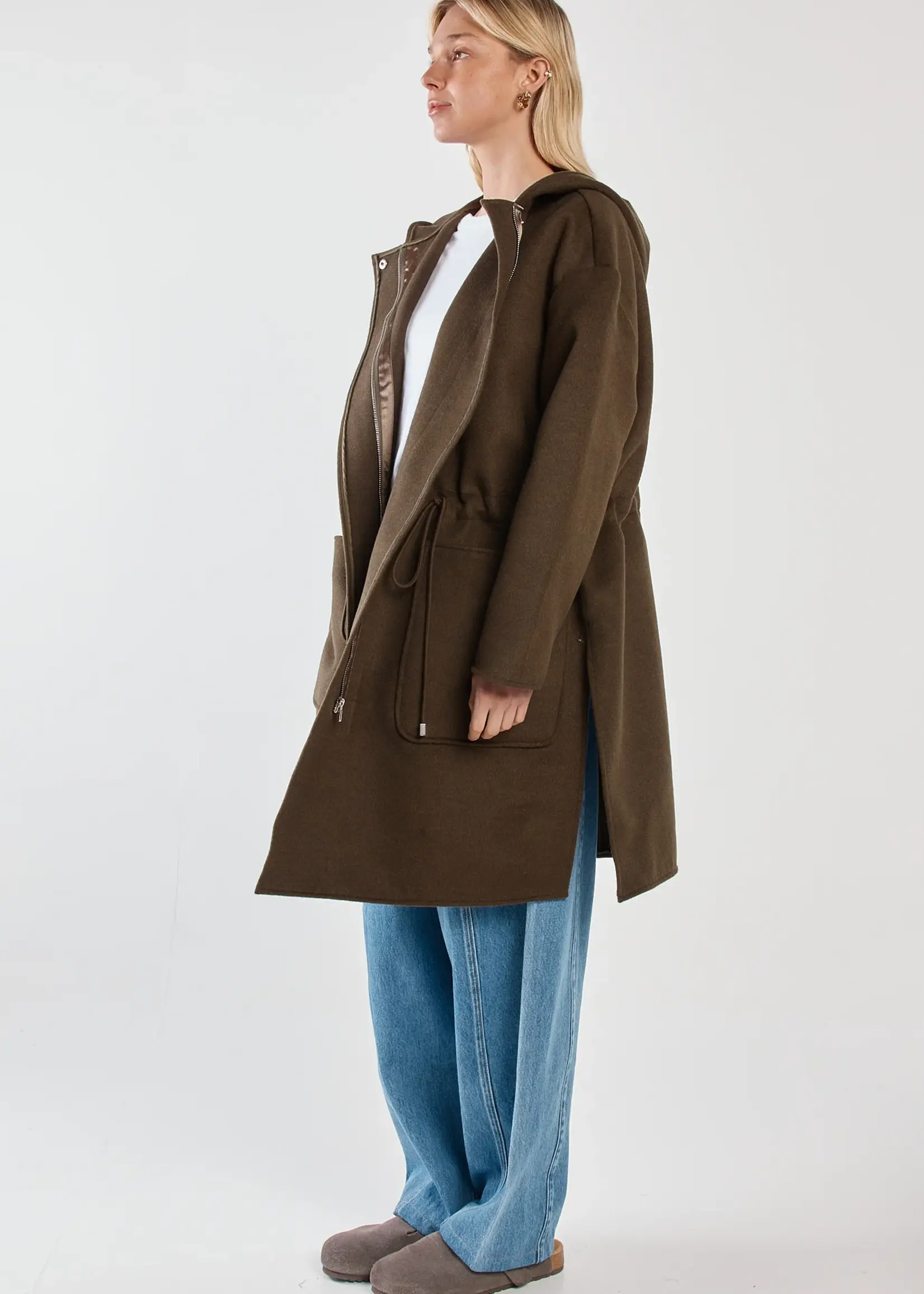 Sass Maxi Hooded Coat - Dark Olive