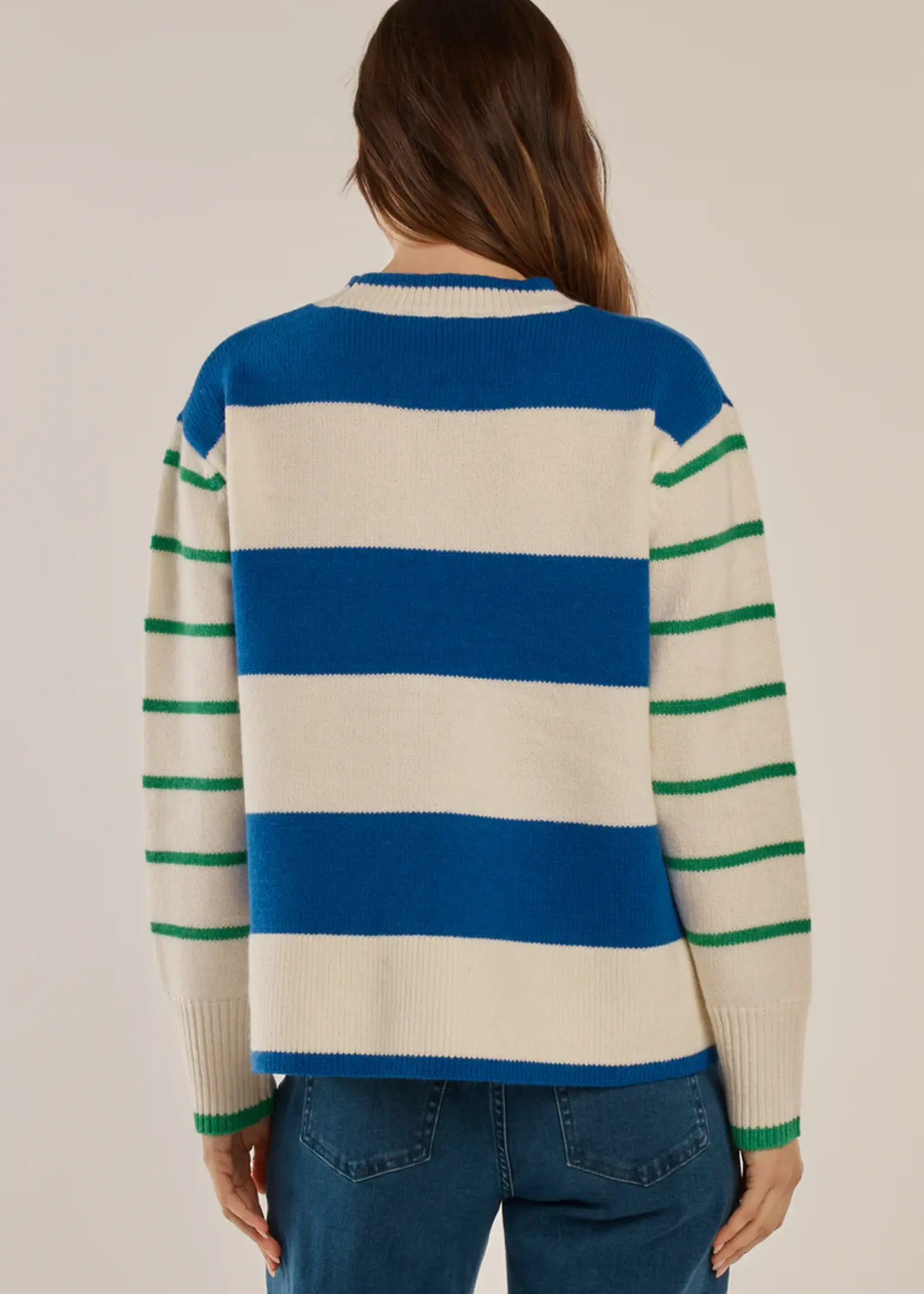 Betty Basic Camryn Knit Sweater - Blue/Green Stripe