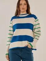 Betty Basic Camryn Knit Sweater - Blue/Green Stripe