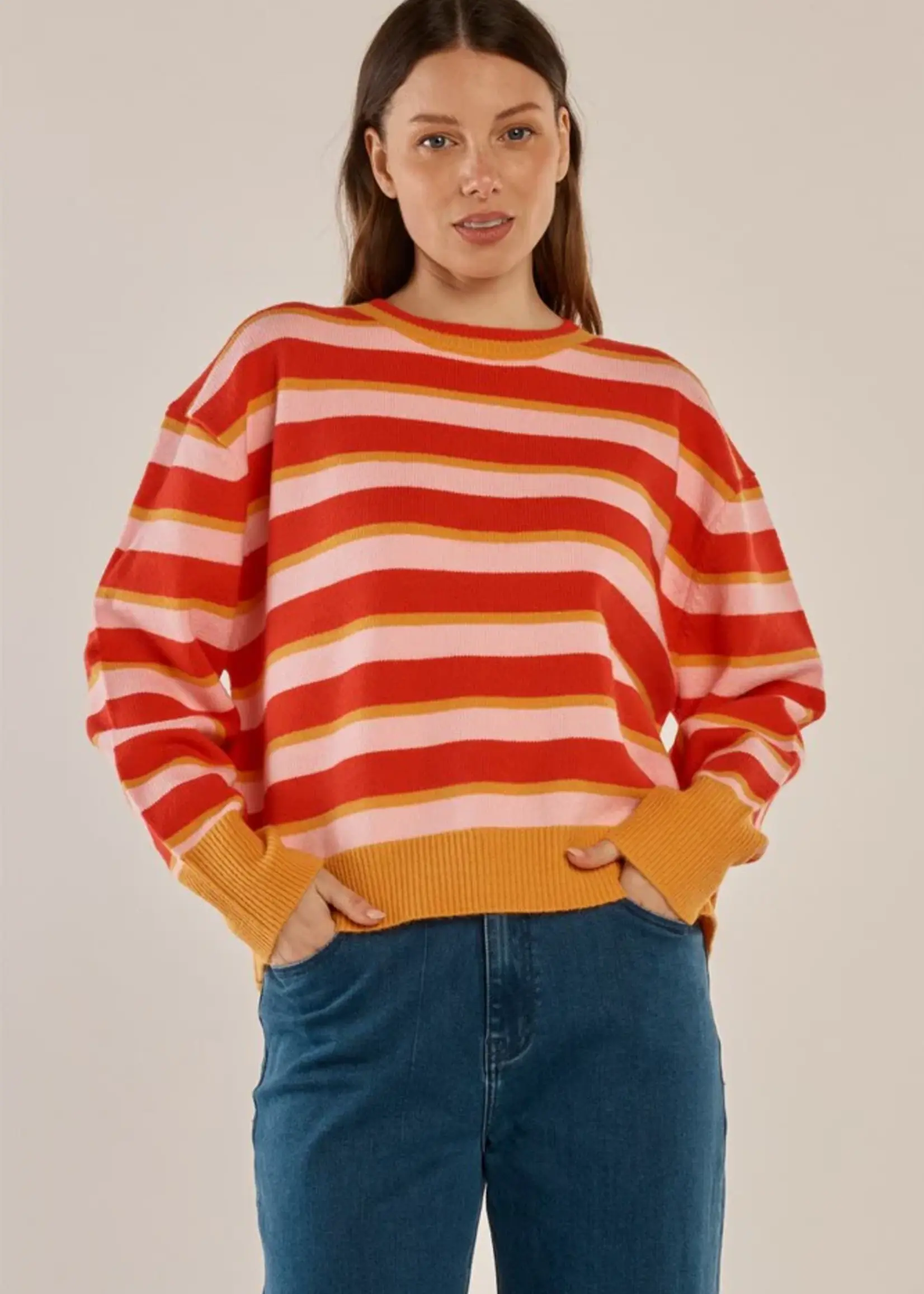 Betty Basic Leonie Knit Sweater - Red/Pink Stripe