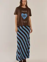 Betty Basic Bec Bias Skirt - Cornflower/Brown Stripe