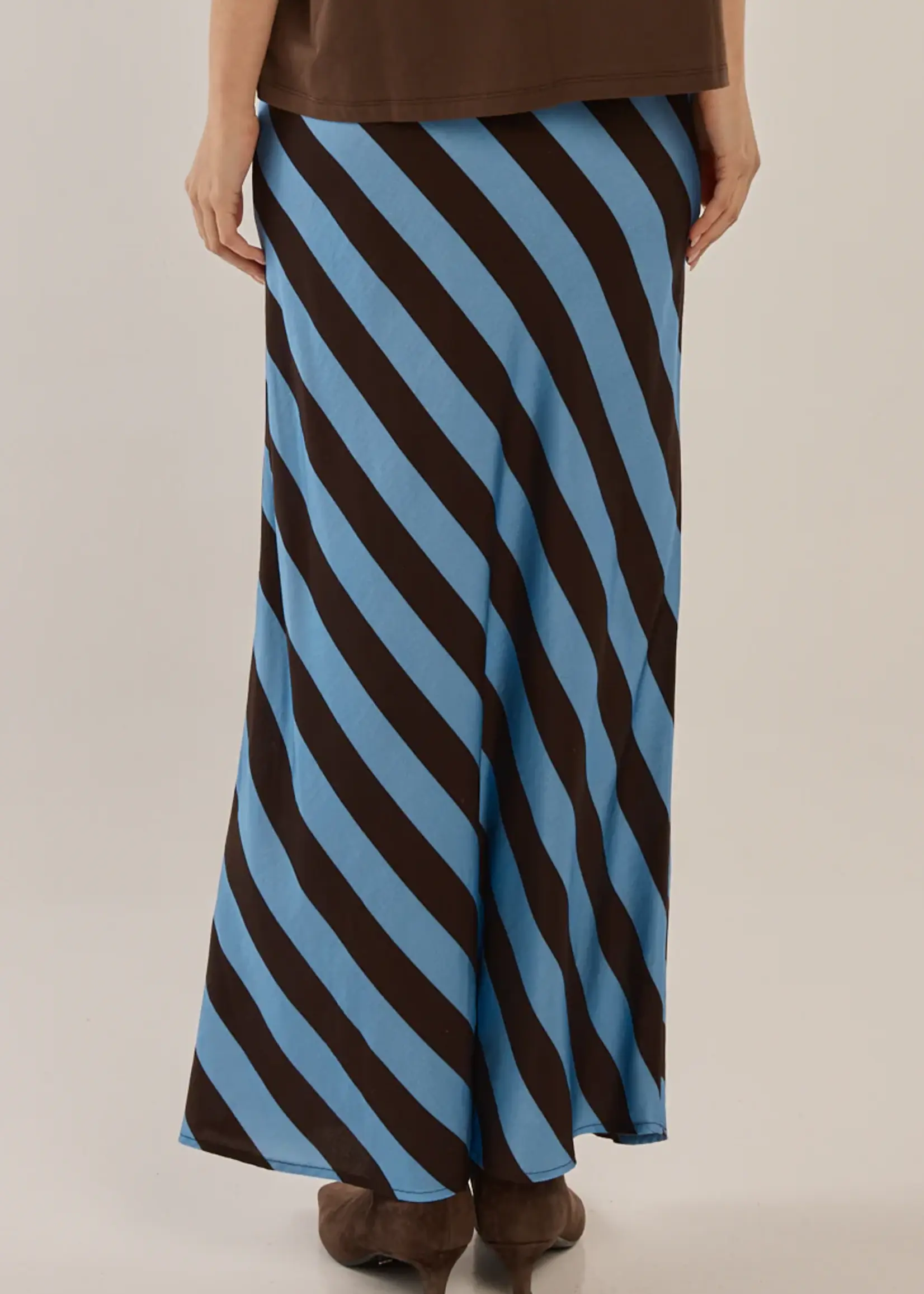 Betty Basic Bec Bias Skirt - Cornflower/Brown Stripe