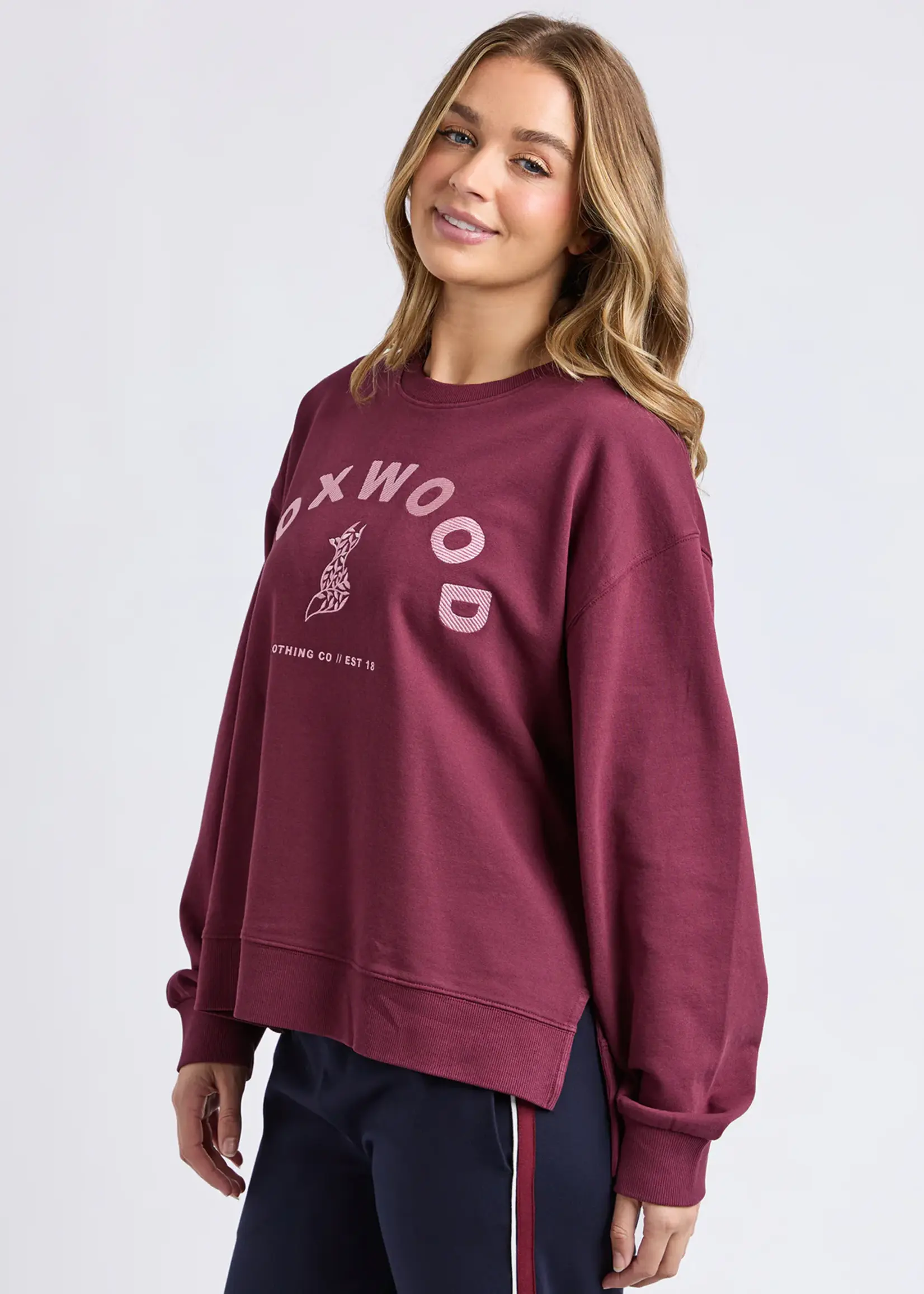 Foxwood Effortless Contrast Crew - Wine