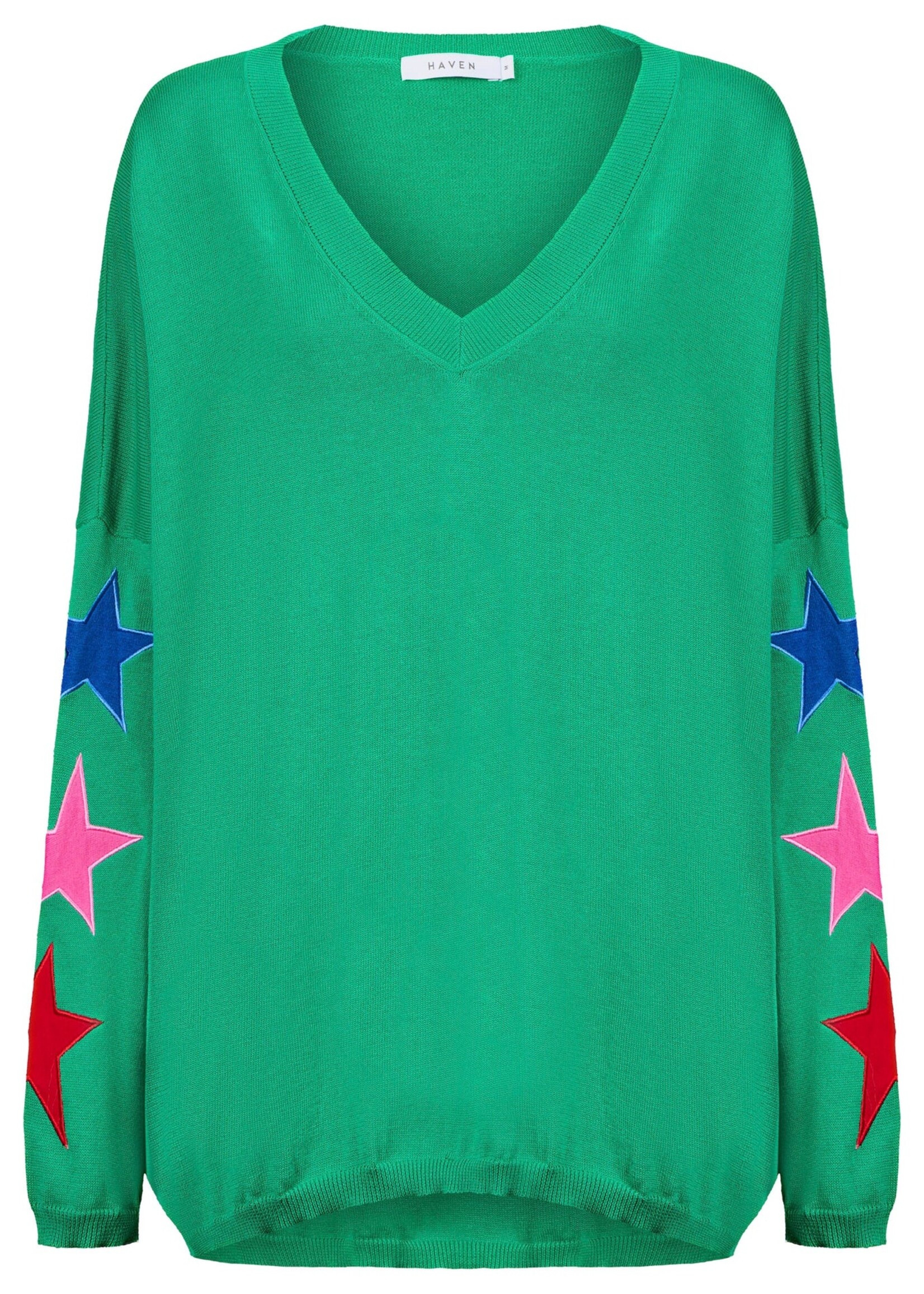 Haven Vermont Star V Neck Jumper - Green