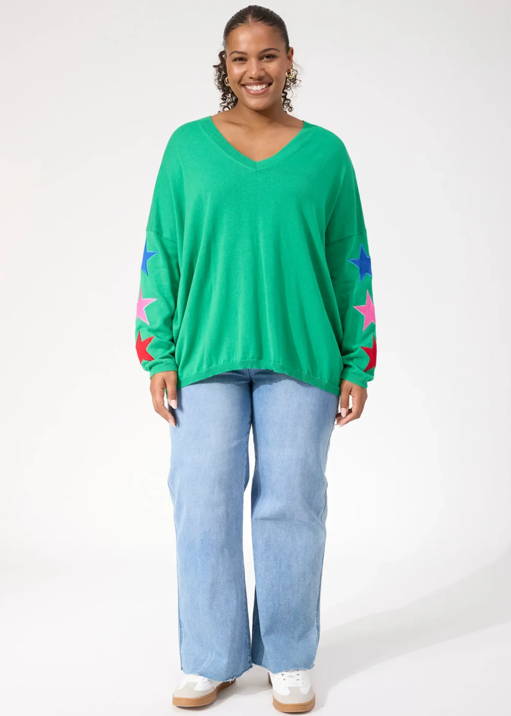 Haven Vermont Star V Neck Jumper - Green