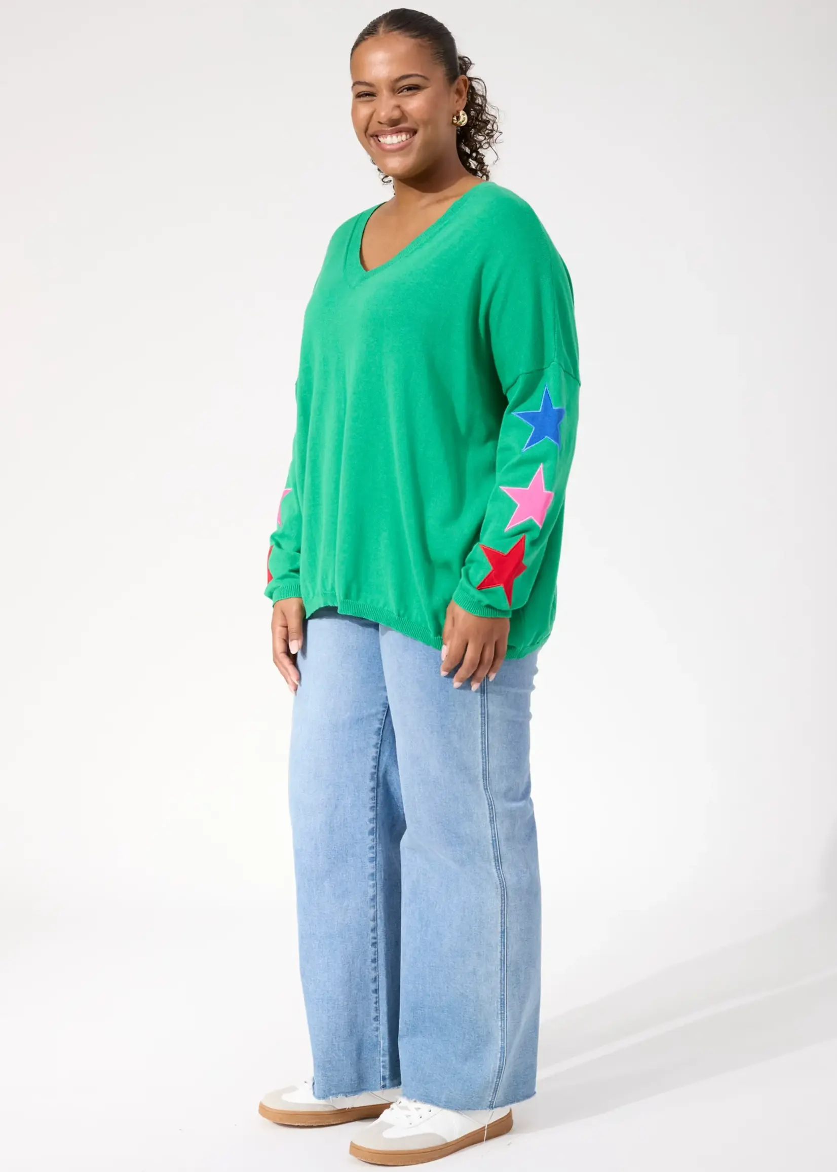 Haven Vermont Star V Neck Jumper - Green