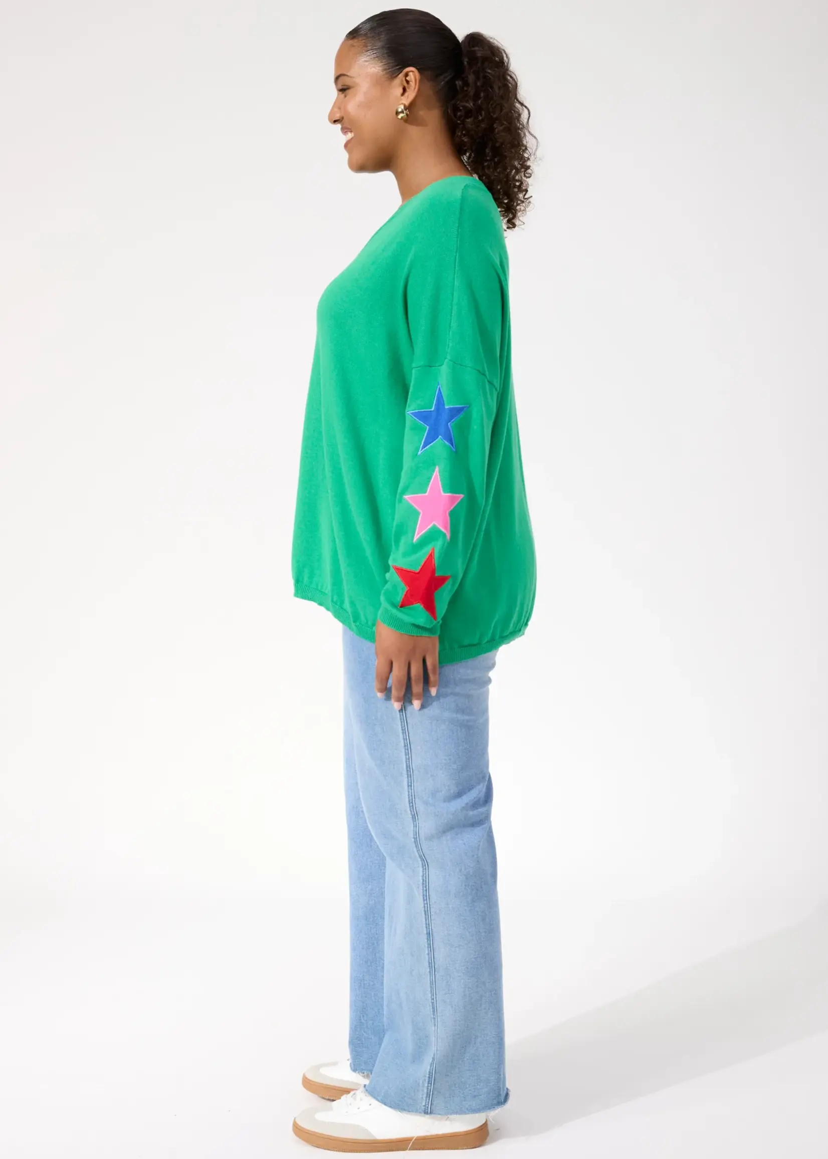 Haven Vermont Star V Neck Jumper - Green