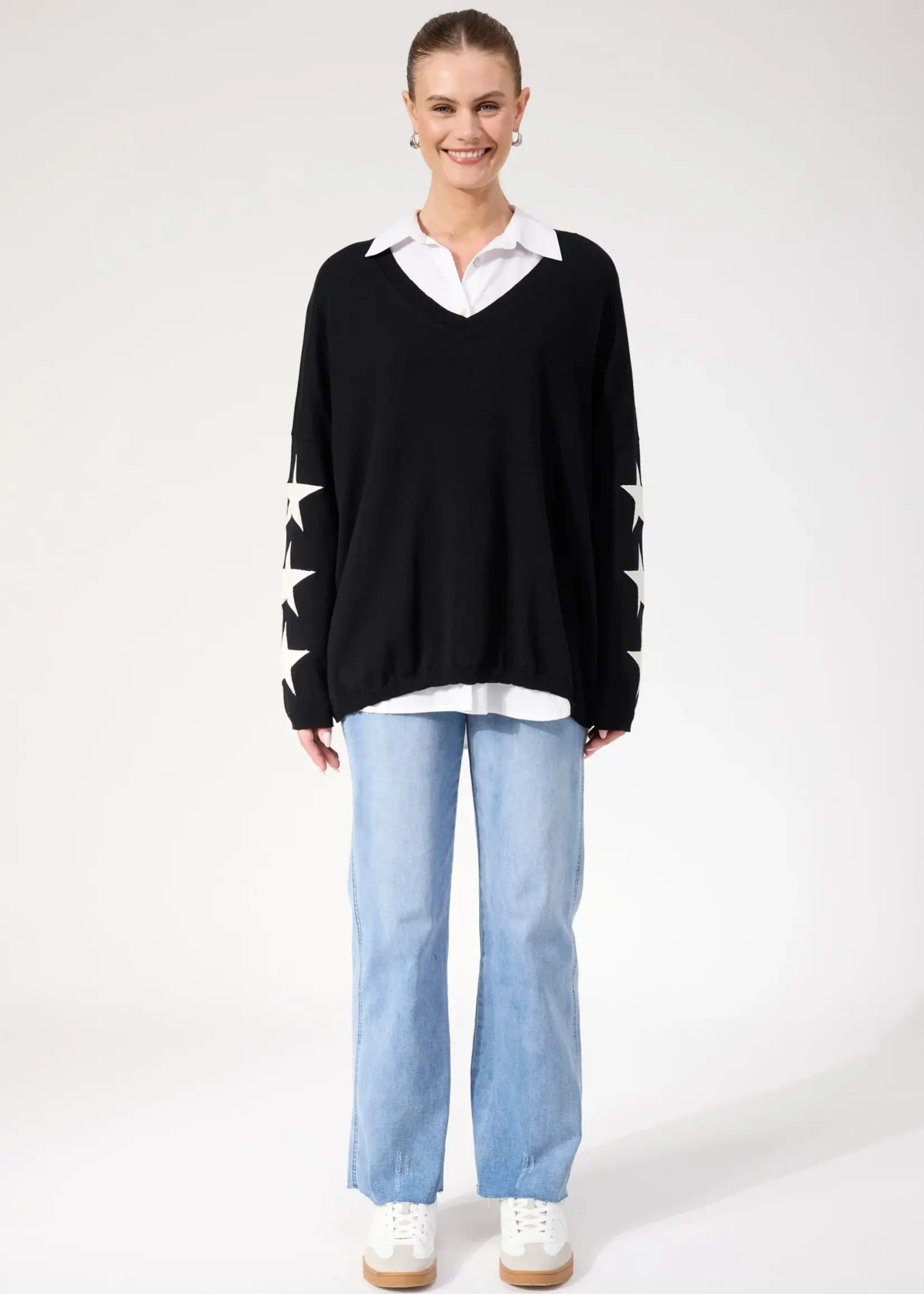 Haven Vermont Star V Neck Jumper - Black