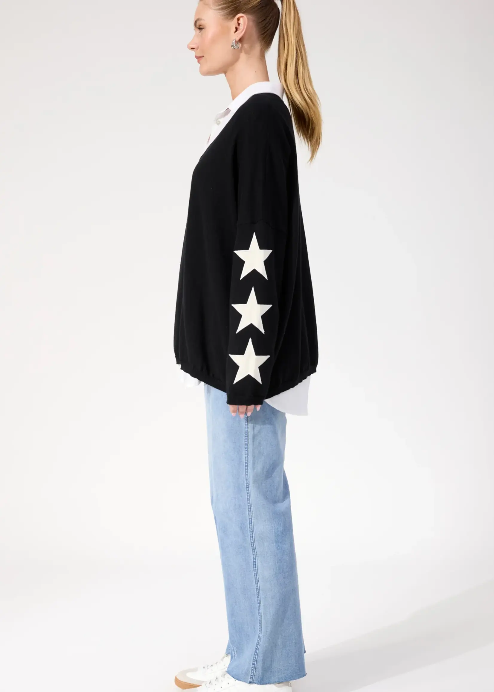 Haven Vermont Star V Neck Jumper - Black