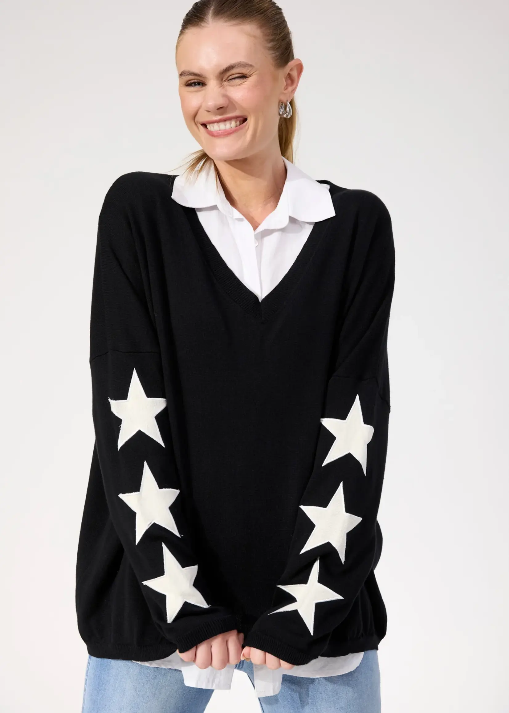 Haven Vermont Star V Neck Jumper - Black