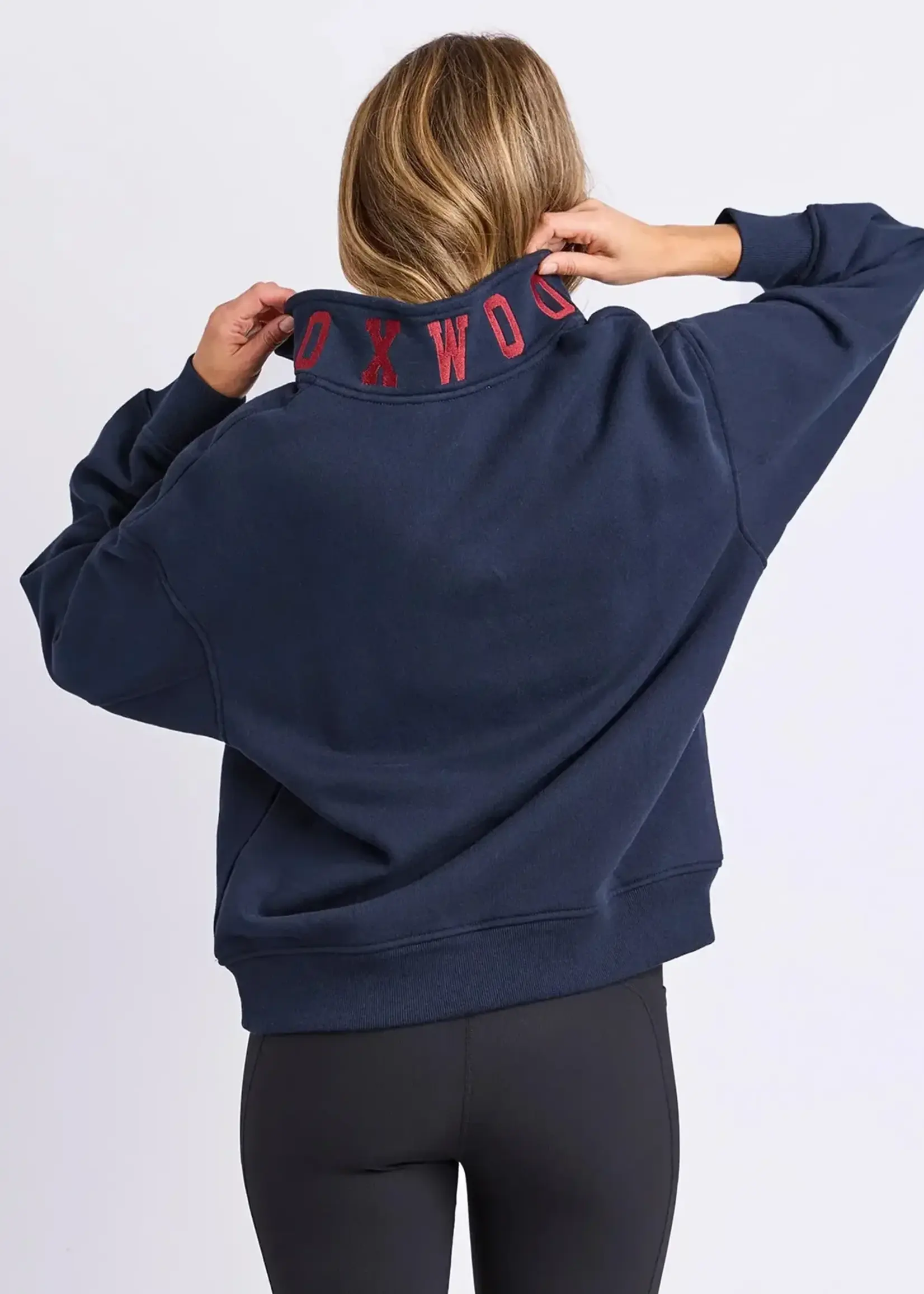 Foxwood College Contrast Zip Crew - Navy/Red