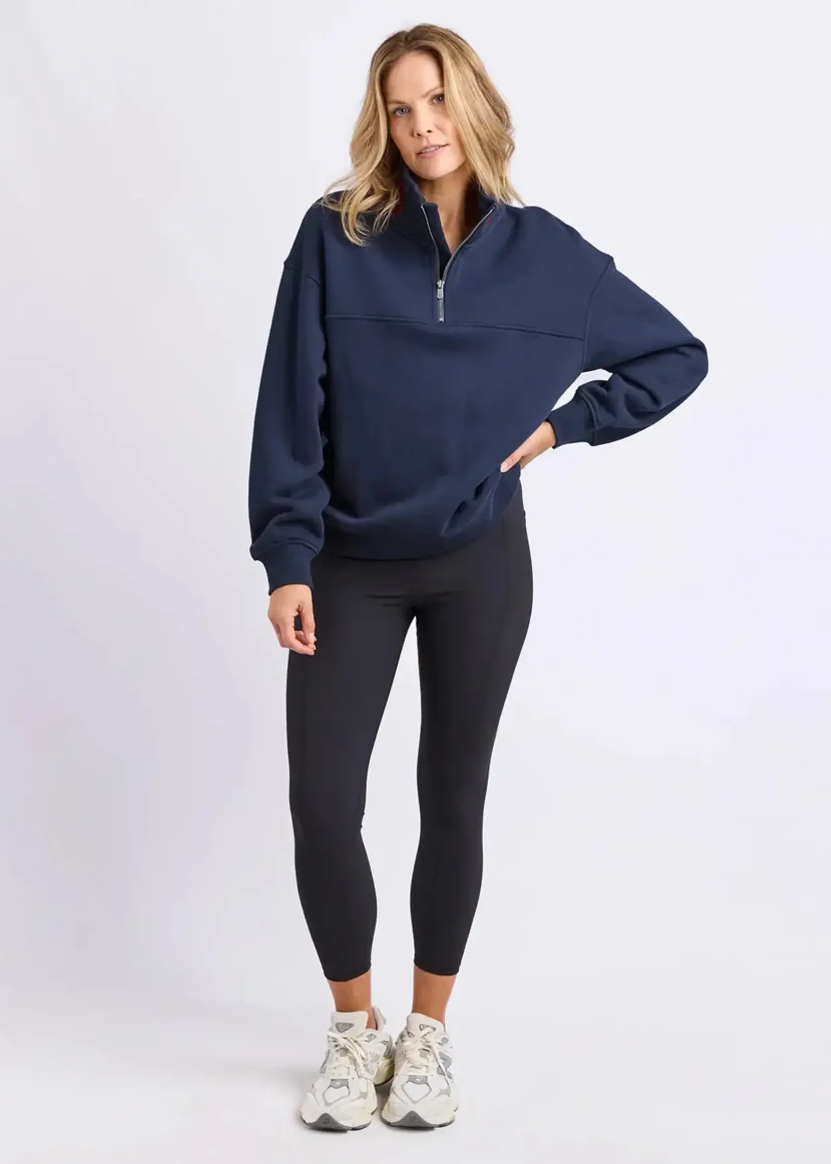 Foxwood College Contrast Zip Crew - Navy/Red