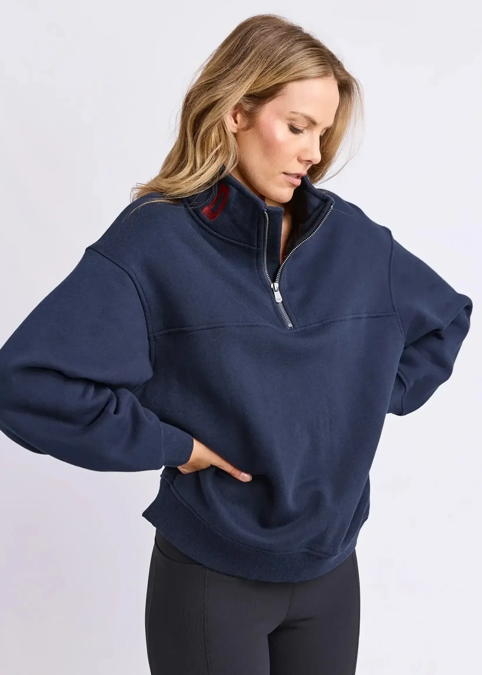 Foxwood College Contrast Zip Crew - Navy/Red