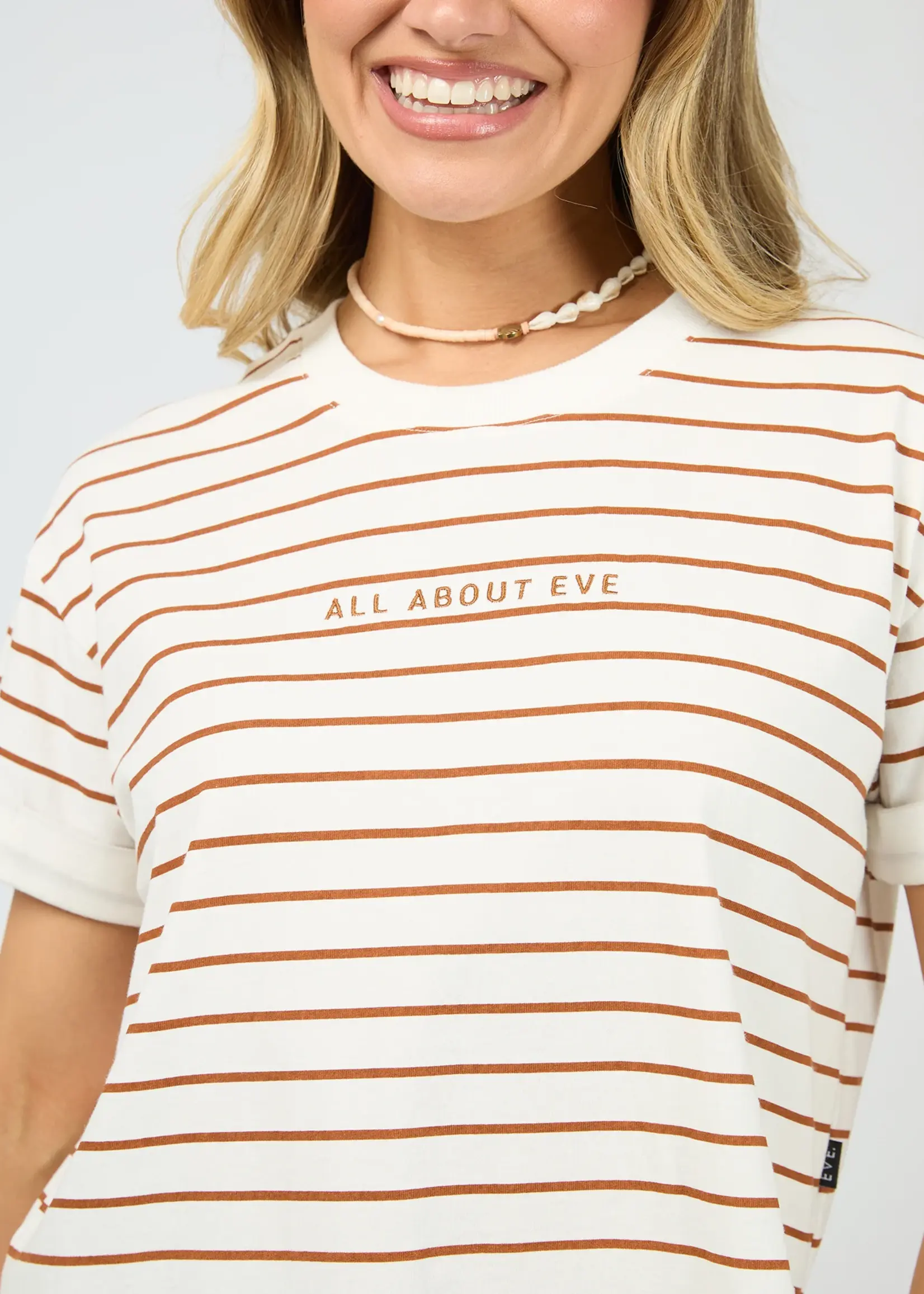 All About Eve AAe Washed Stripe Tee Cinnamon/White