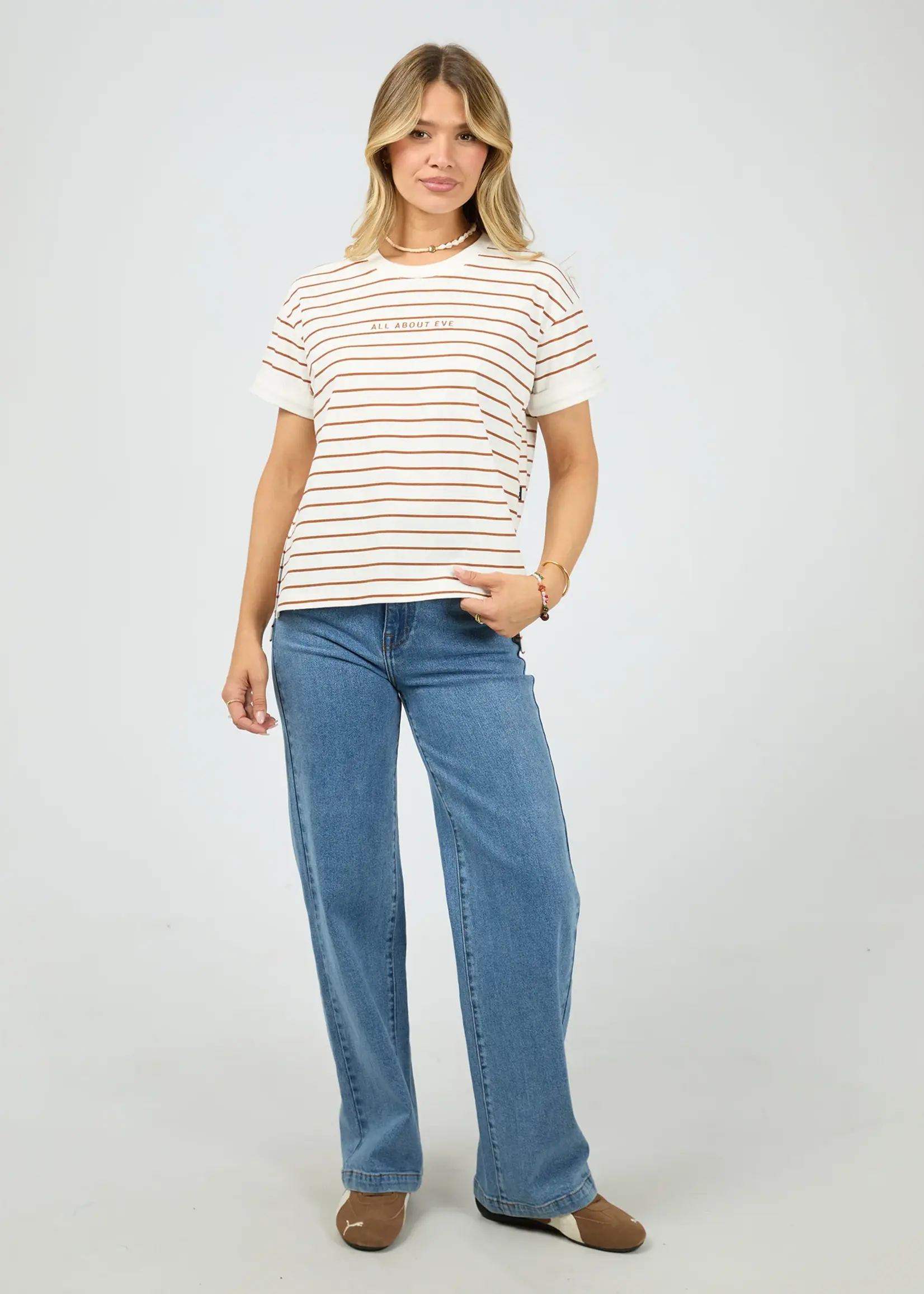 All About Eve AAe Washed Stripe Tee Cinnamon/White