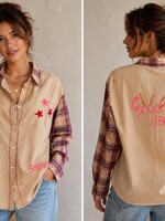 Zoda Shirt - Beige with Check Sleeve  (KS/12001)