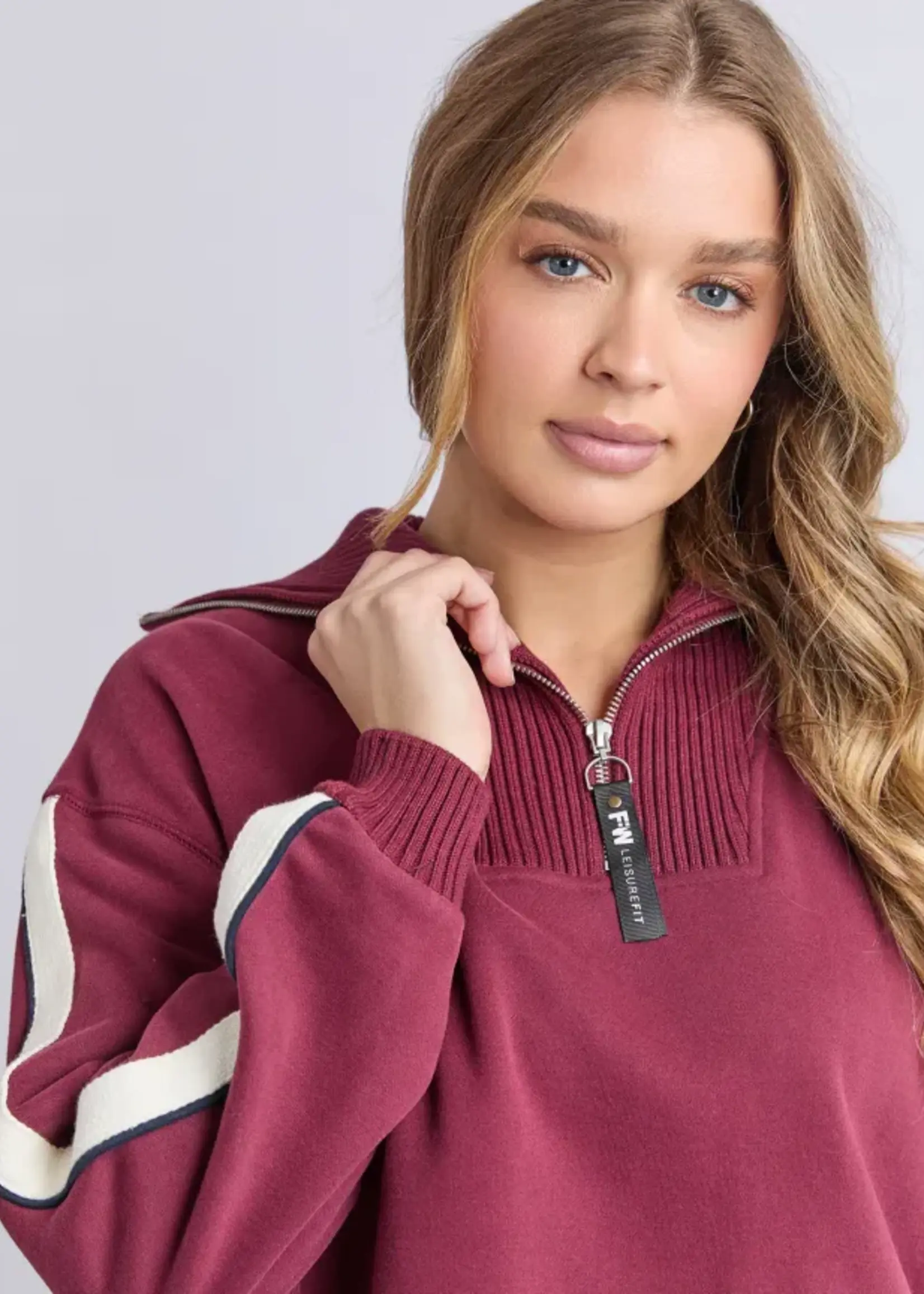 Foxwood Knit Collar Crew - Port