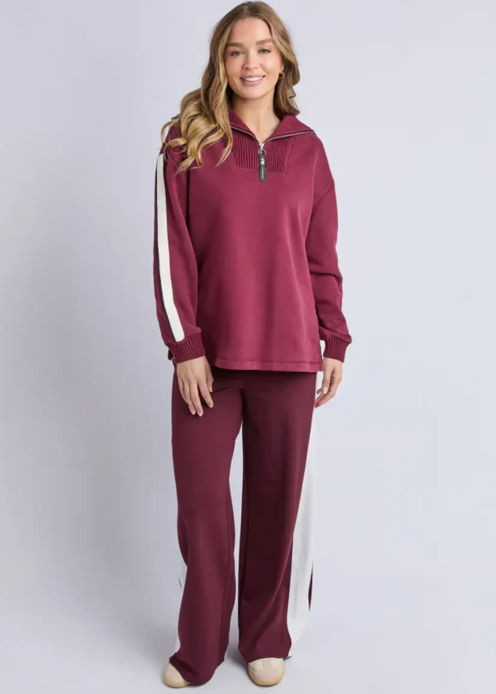 Foxwood Knit Collar Crew - Port