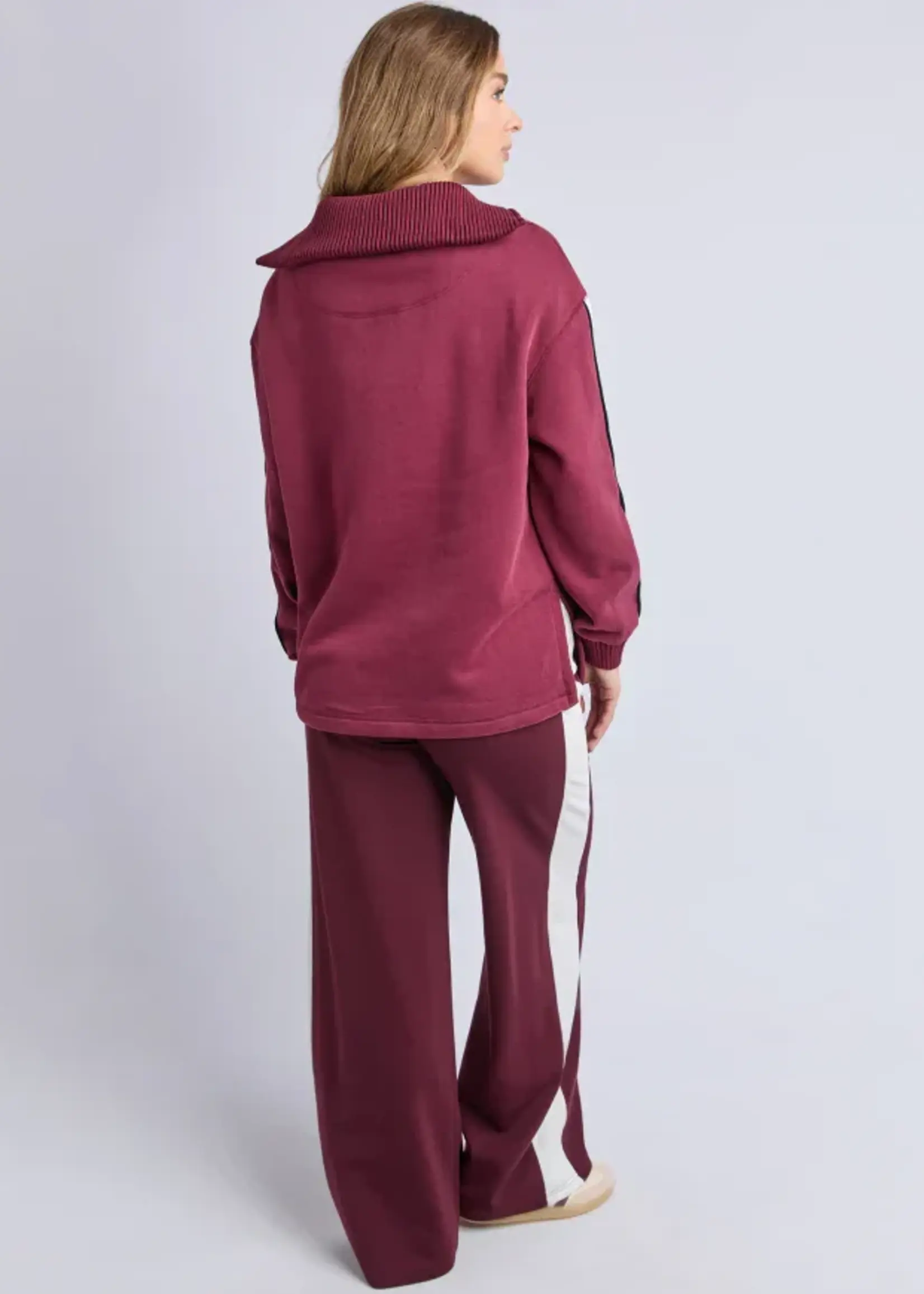 Foxwood Knit Collar Crew - Port