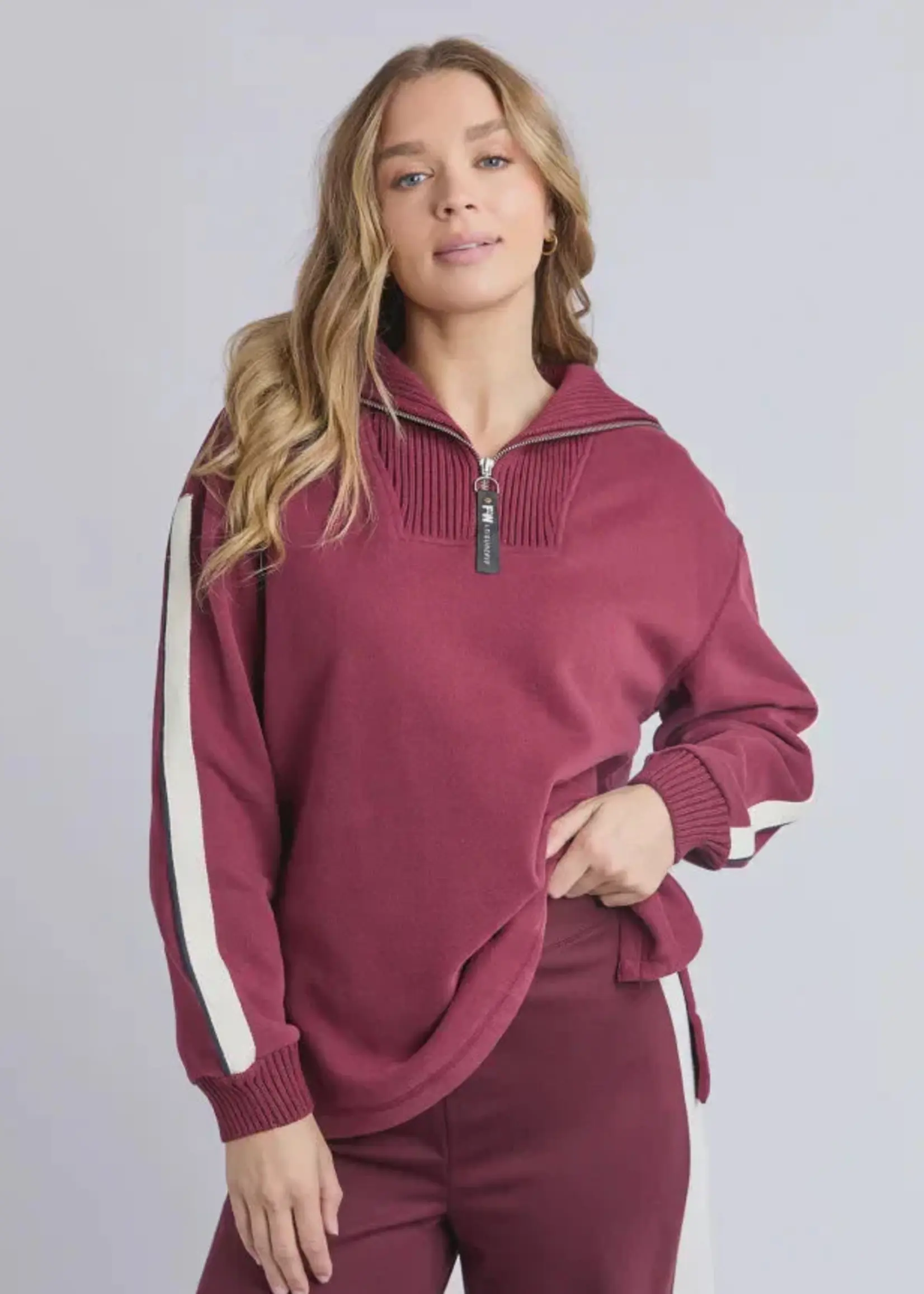 Foxwood Knit Collar Crew - Port