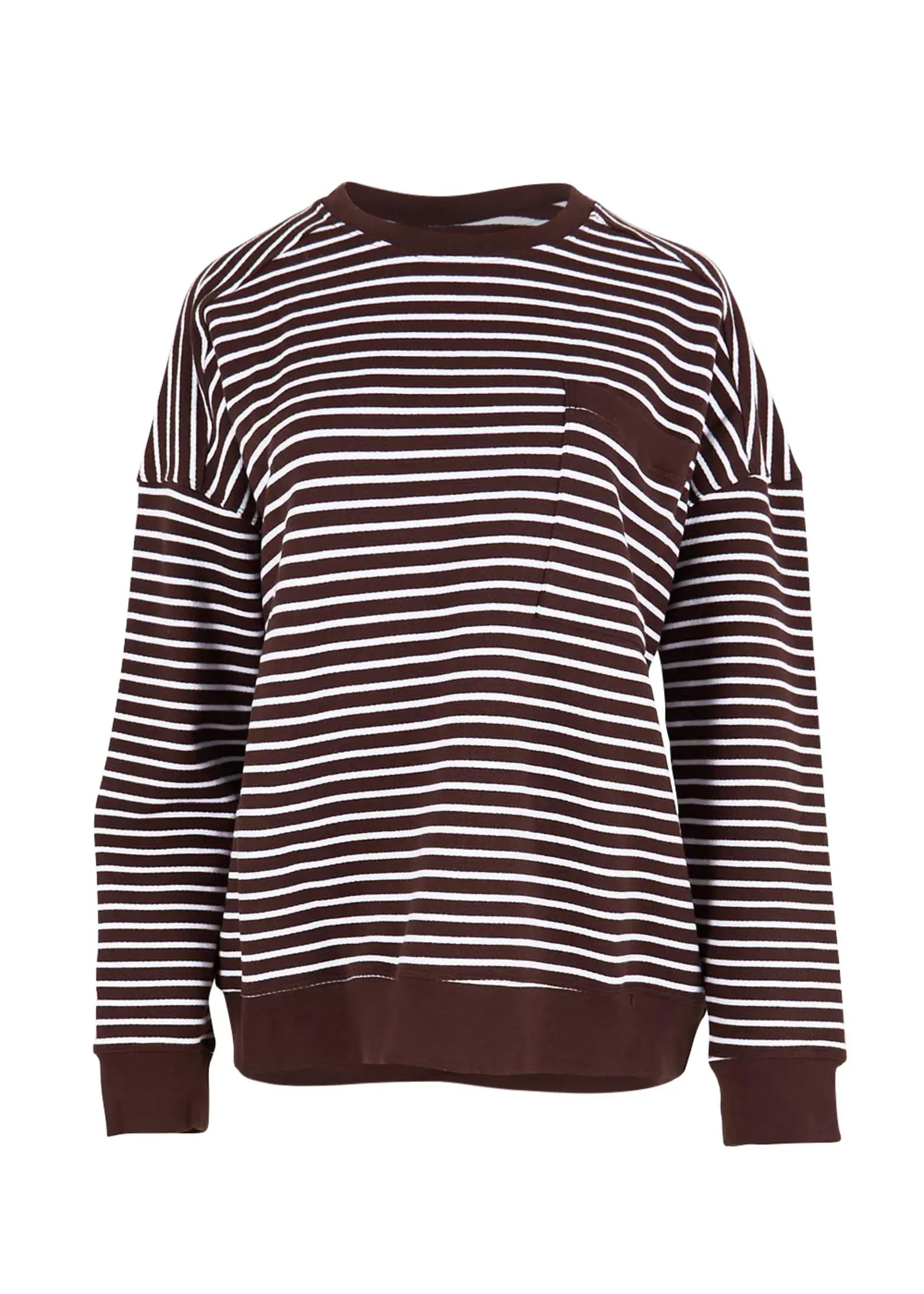 Foxwood Original Stripe Crew - Coffee