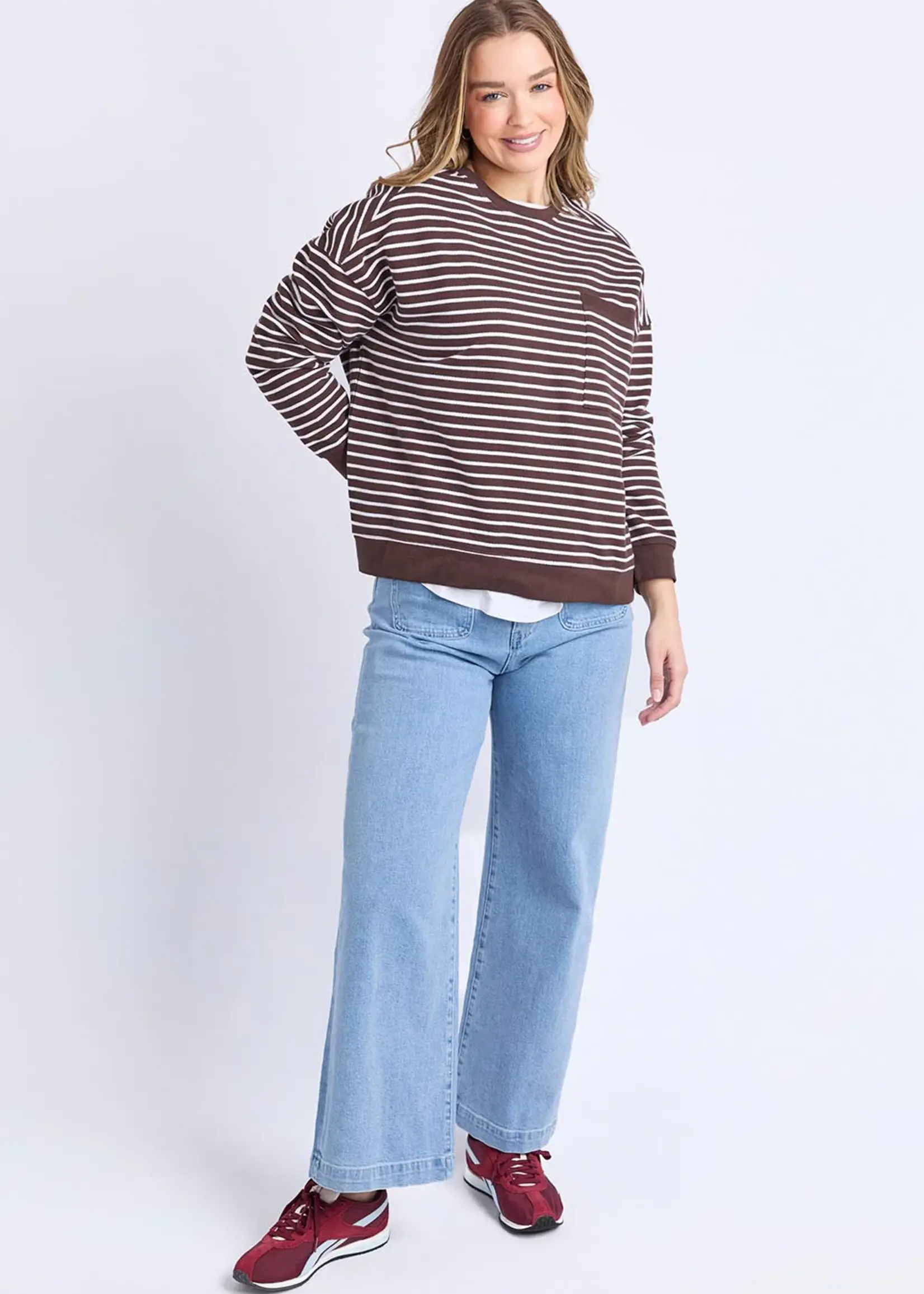 Foxwood Original Stripe Crew - Coffee