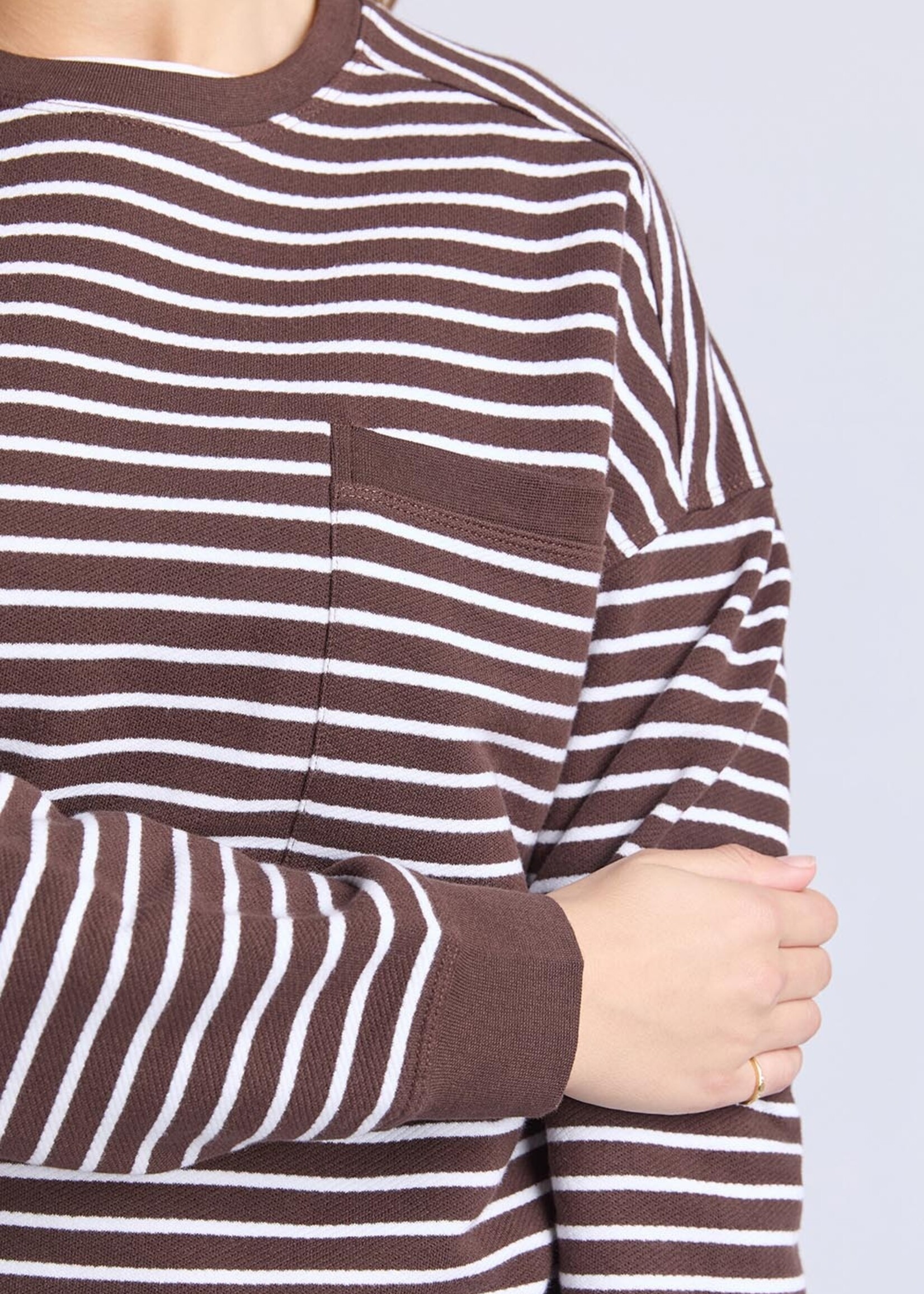 Foxwood Original Stripe Crew - Coffee