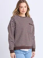 Foxwood Original Stripe Crew - Coffee