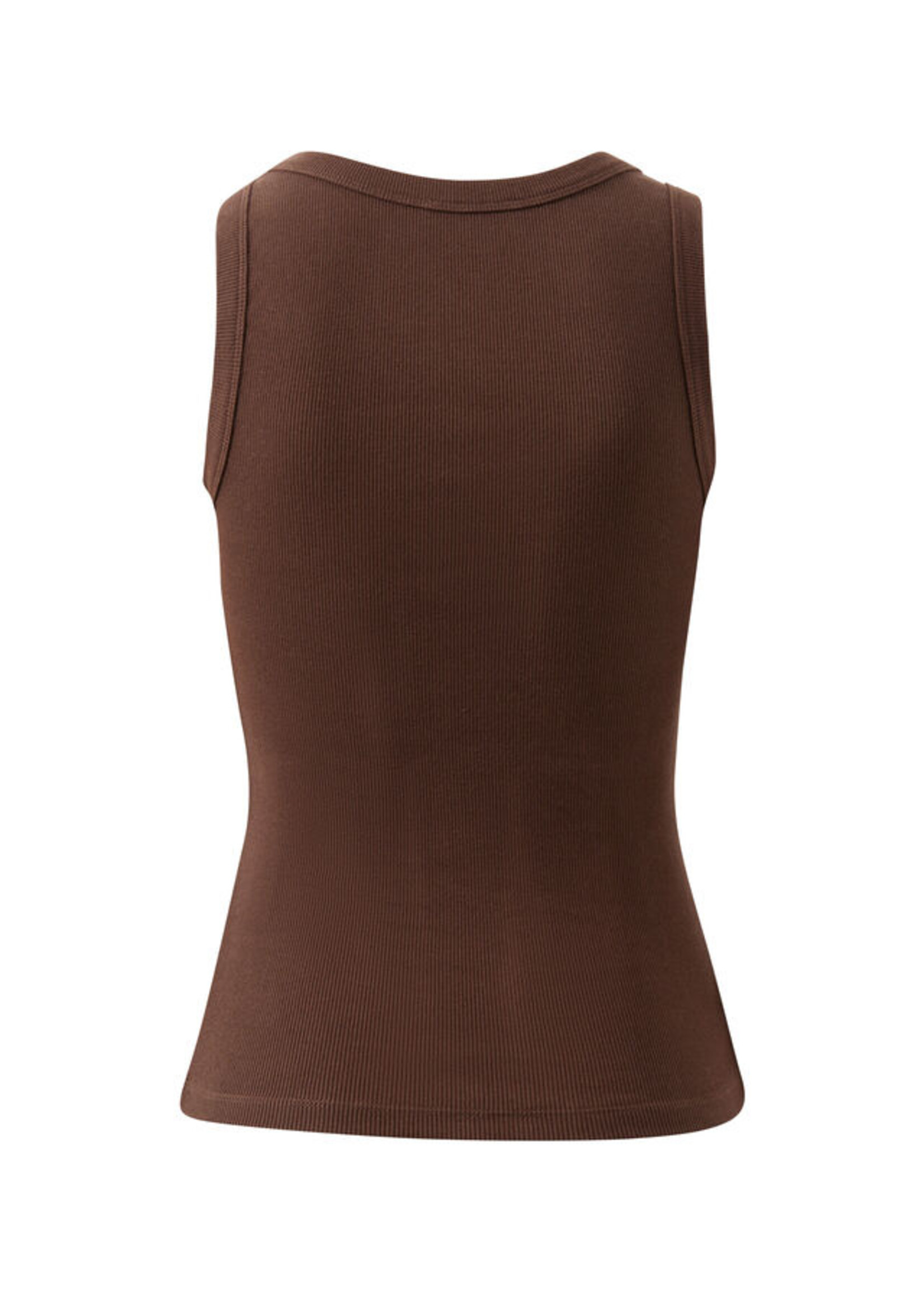 Ceres Life Zoe Contour Rib Scoop Tank -  Chocolate/Monogram Embroidery