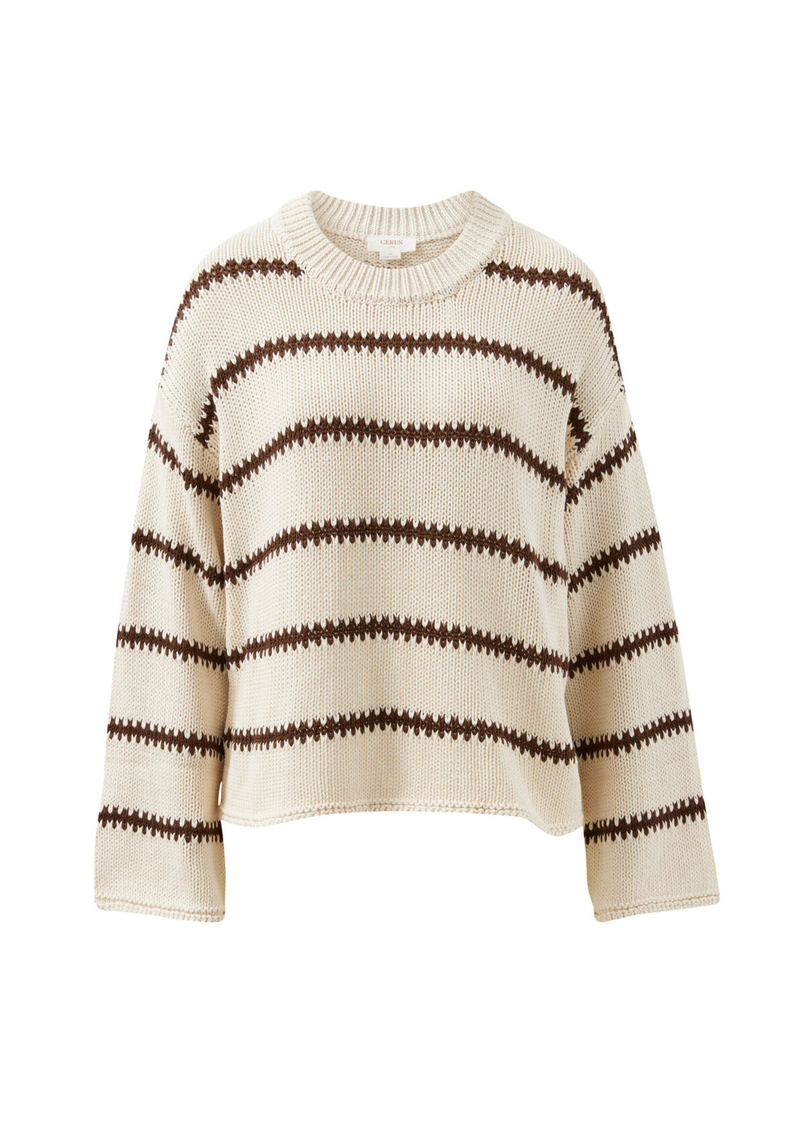 Ceres Life Lila Oversized Knit Crew  Ecru Stripe