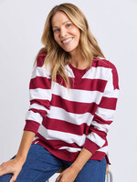 Elm Lifestyle Billie Block Stripe Crew -Marroon/White