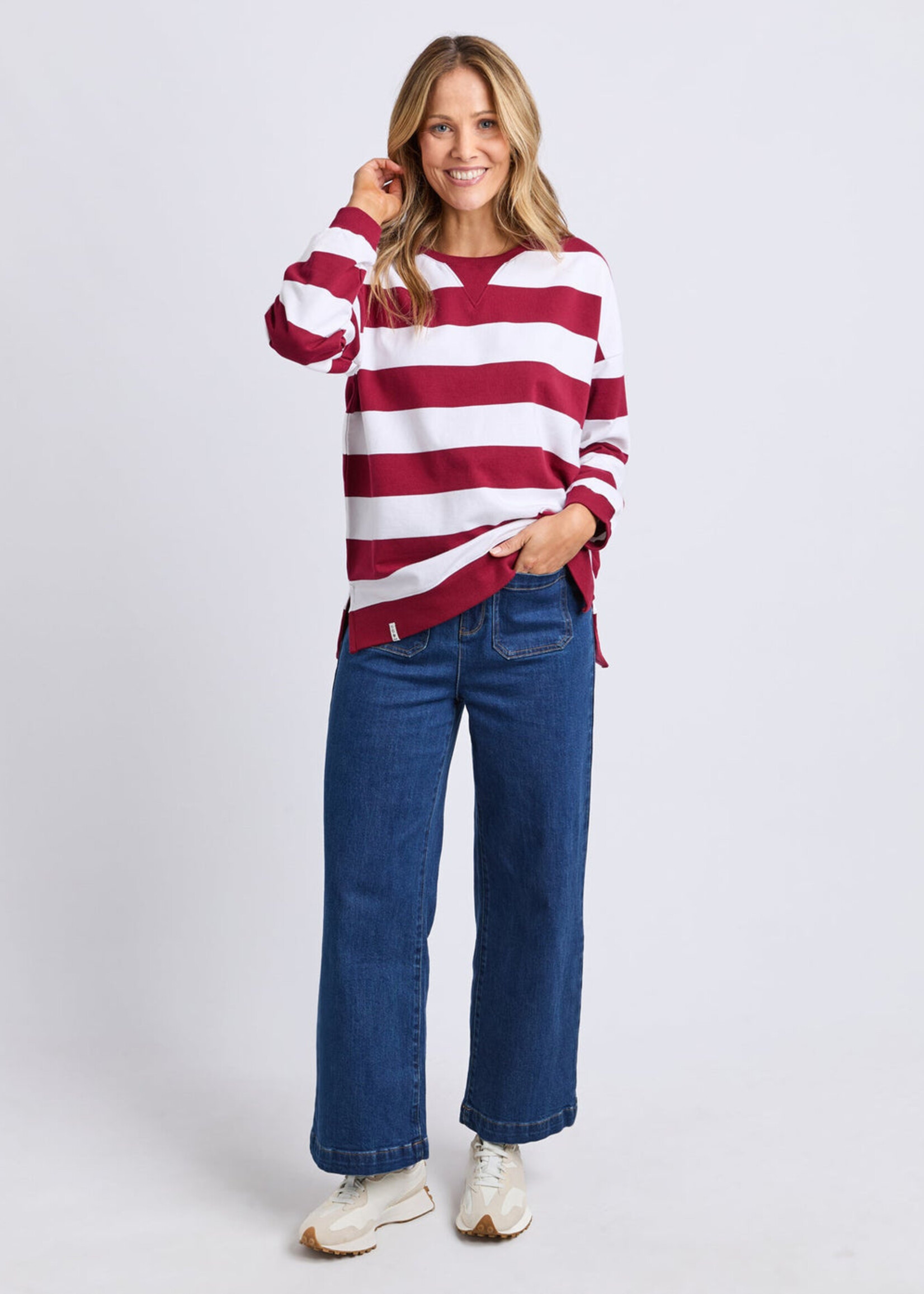 Elm Lifestyle Billie Block Stripe Crew -Marroon/White
