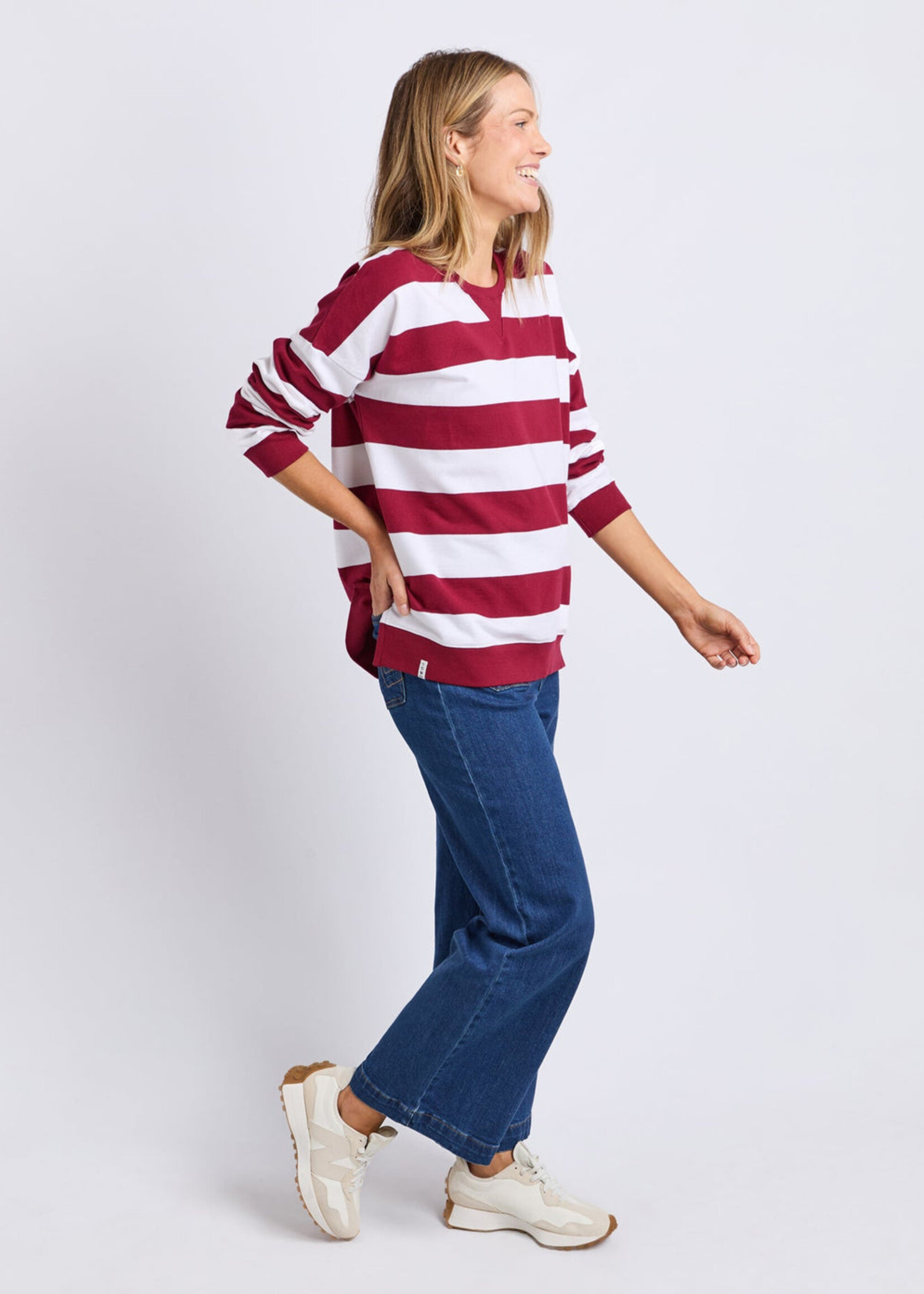 Elm Lifestyle Billie Block Stripe Crew -Marroon/White