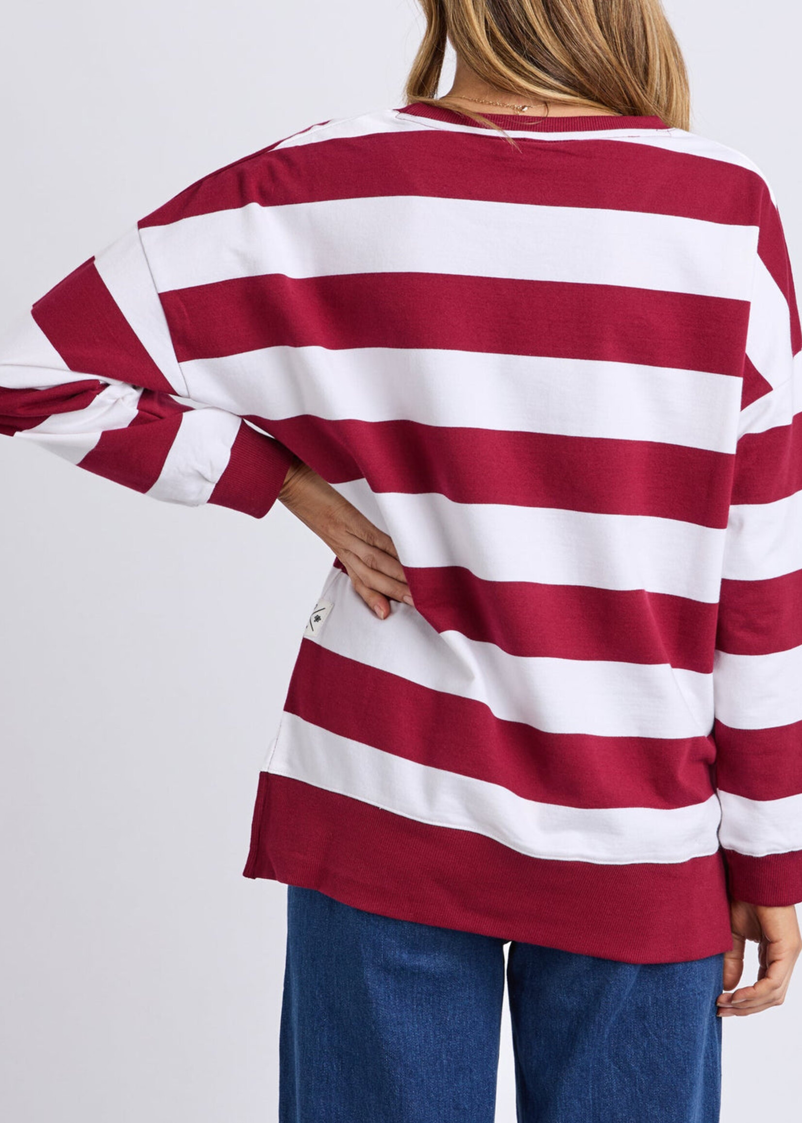 Elm Lifestyle Billie Block Stripe Crew -Marroon/White