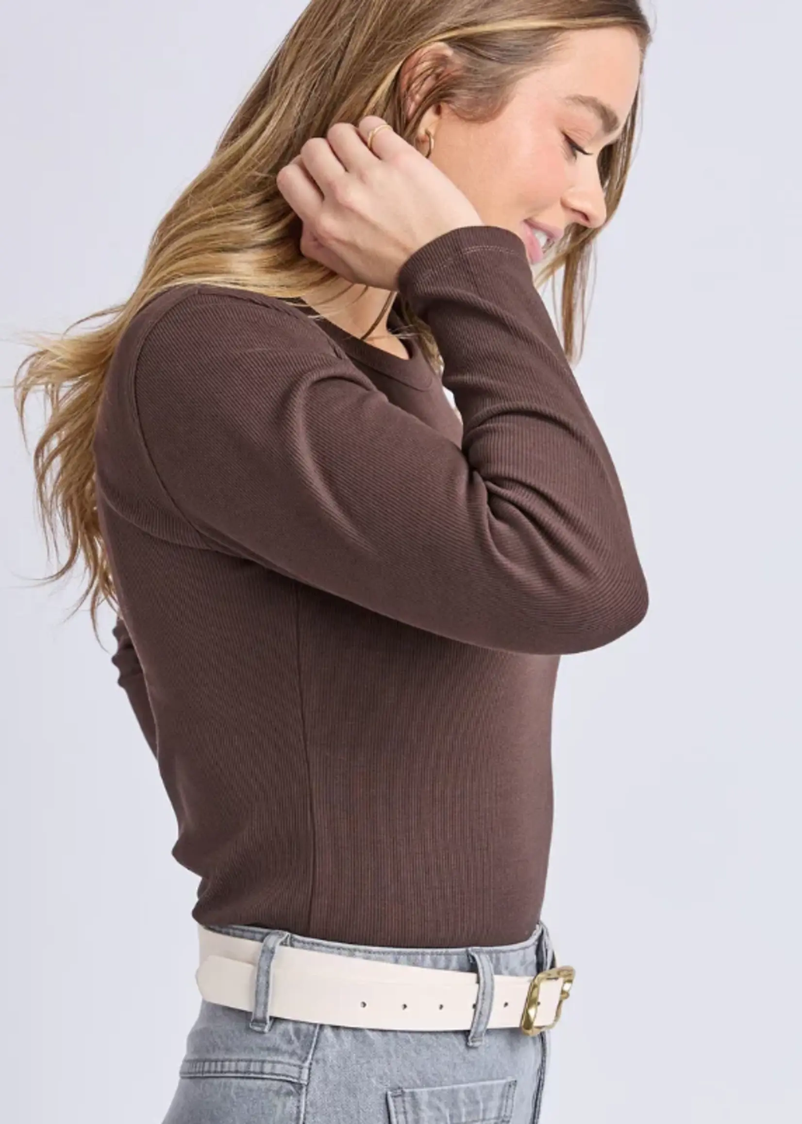 Foxwood Scoop L/S  Rib- Chocolate