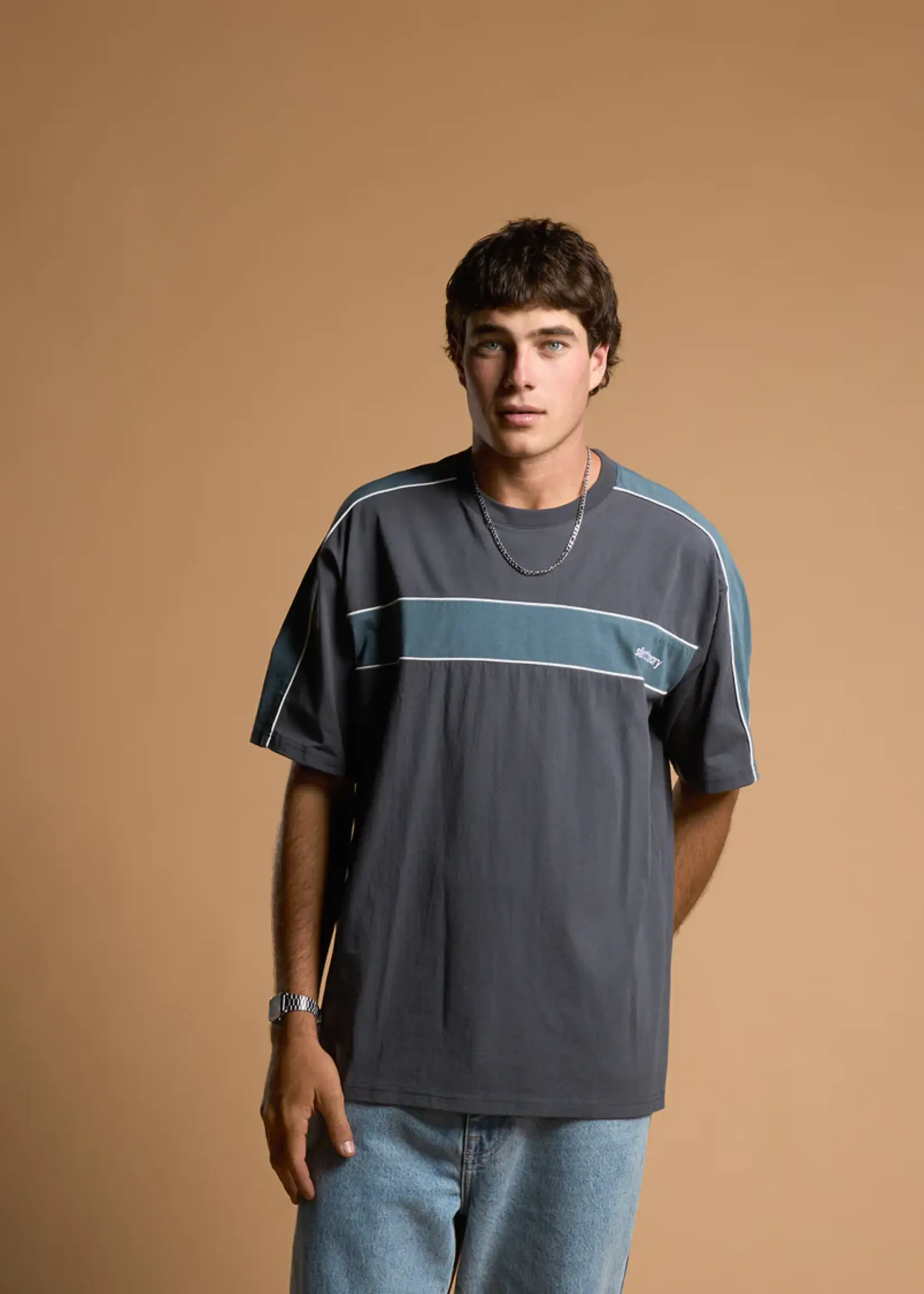 Silent Theory Cutback Panelled Tee -Charcoal
