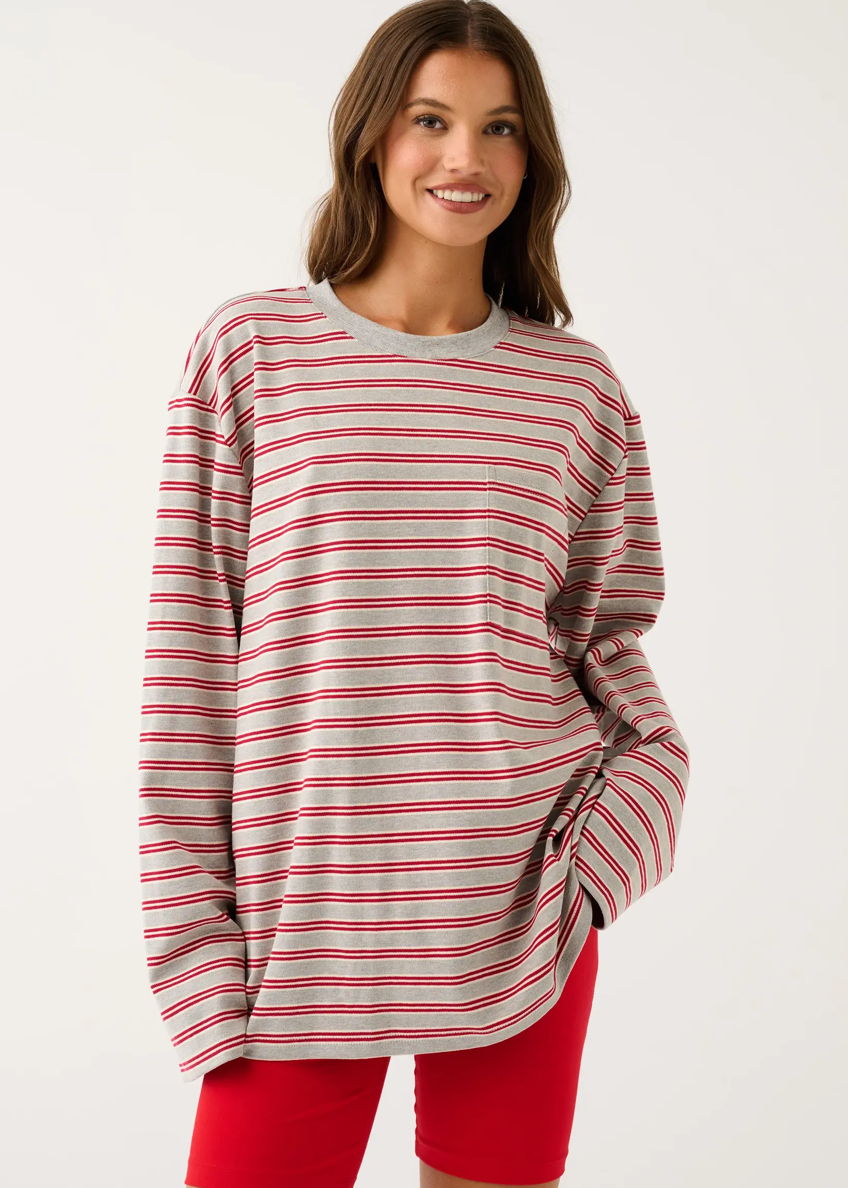 cartel and willow Harley Long Sleeve - Grey Marle Stripe