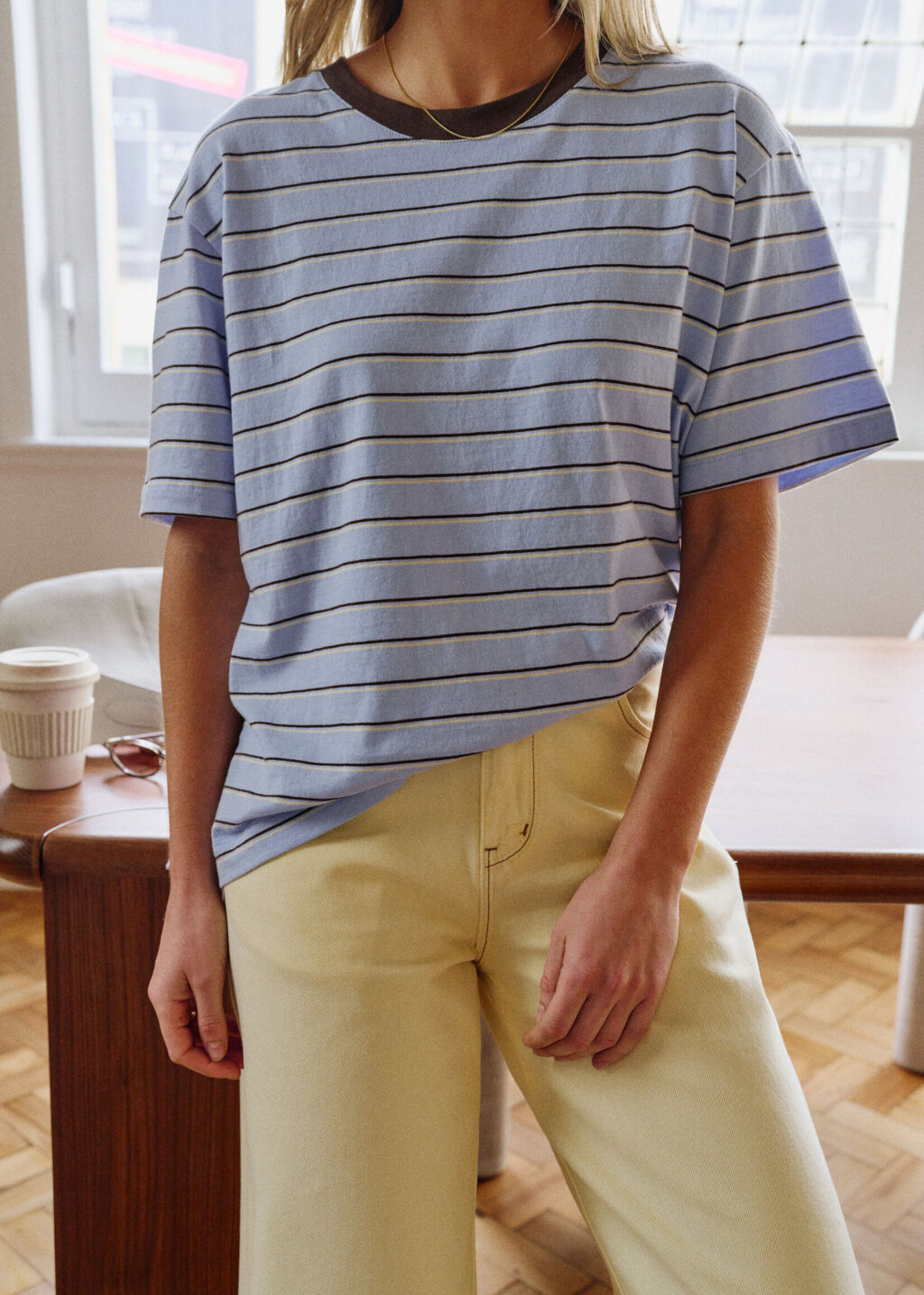 Ceres Life Stevie Slouchy Tee - China Blue/Choc Butter Stripe