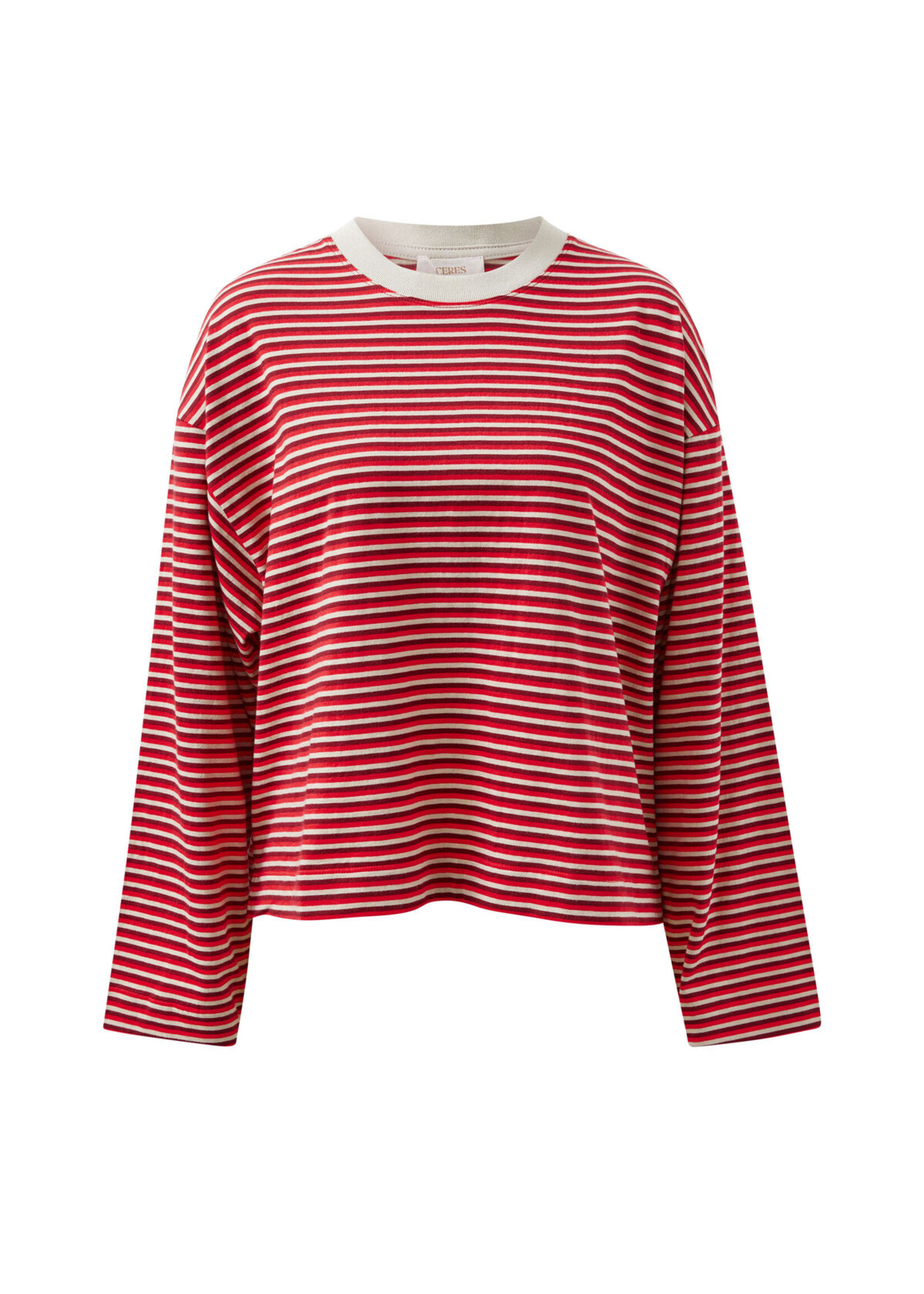 Ceres Life Beau Long Sleeve Slouchy Tee - Mulberry/Red/Stone Stripe
