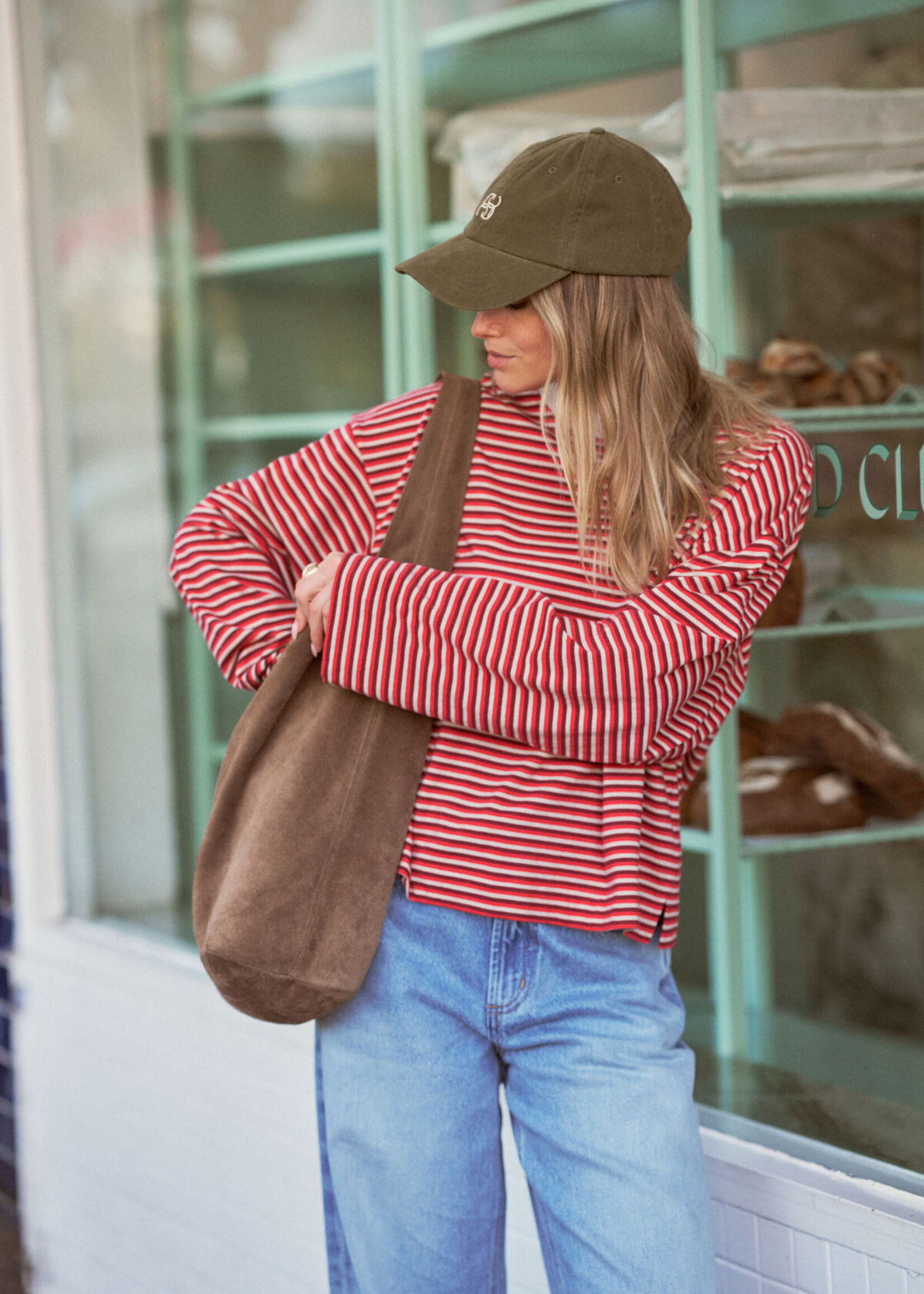 Ceres Life Beau Long Sleeve Slouchy Tee - Mulberry/Red/Stone Stripe