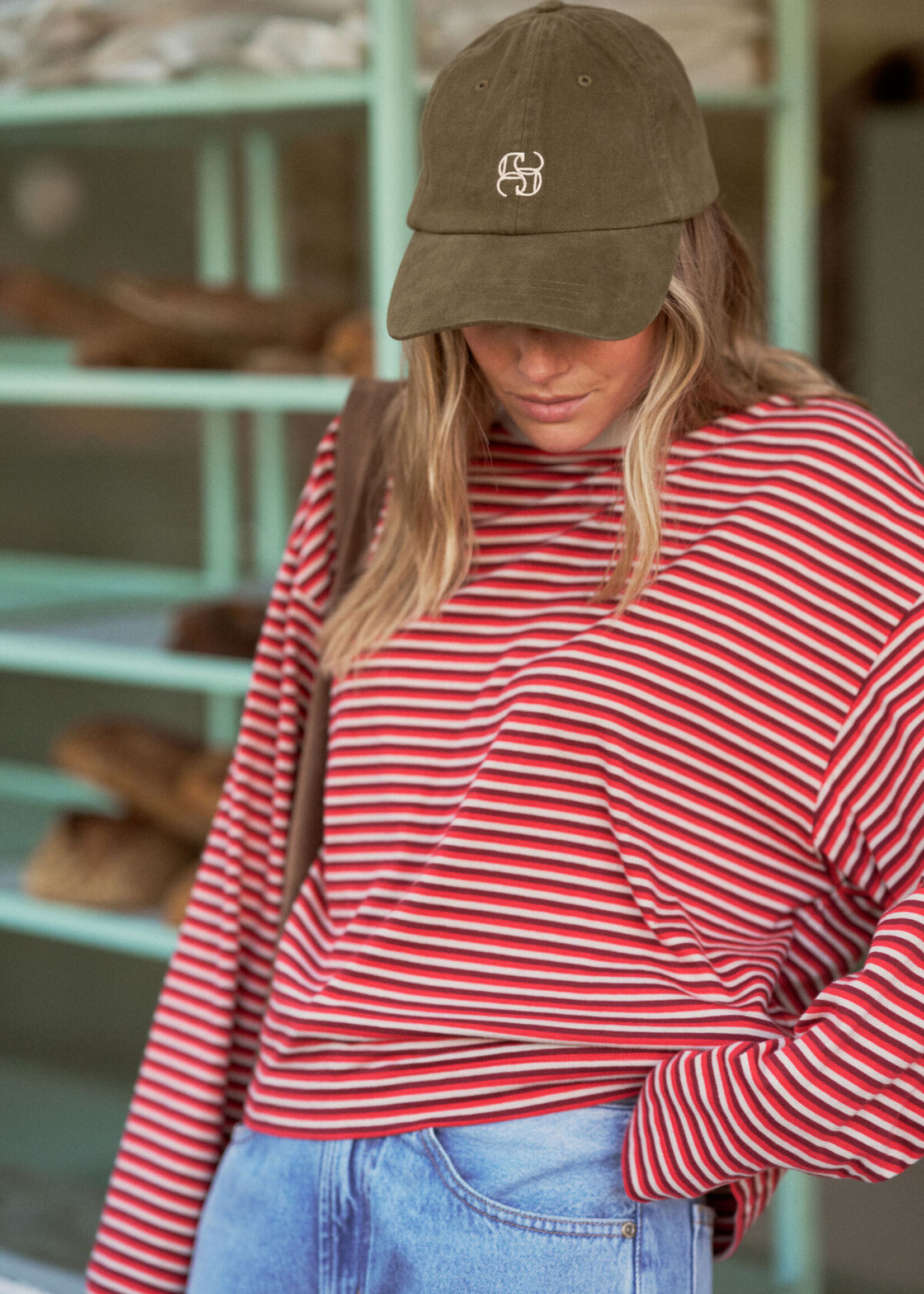 Ceres Life Beau Long Sleeve Slouchy Tee - Mulberry/Red/Stone Stripe